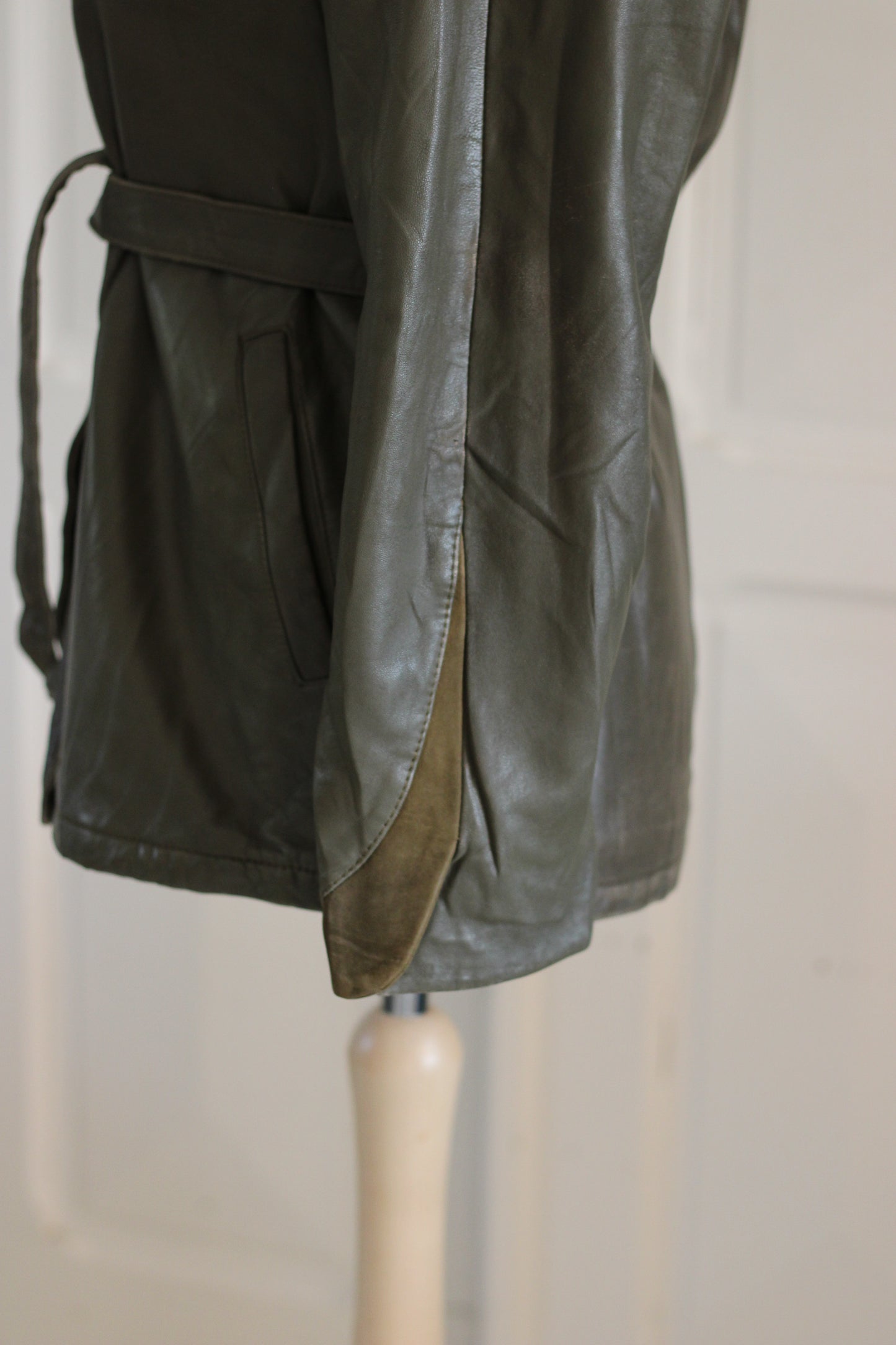 Veste cuir vert kaki
