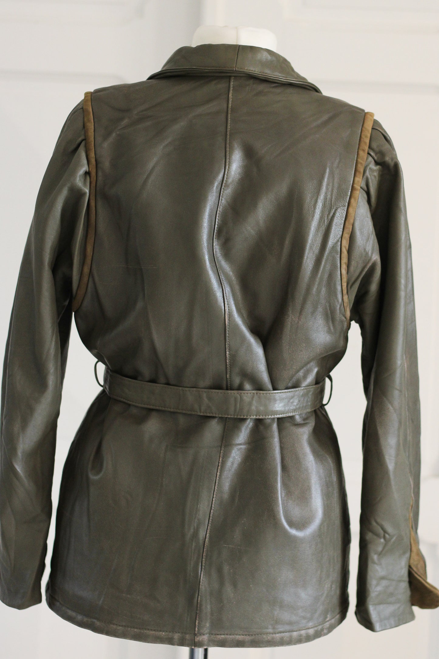 Veste cuir vert kaki