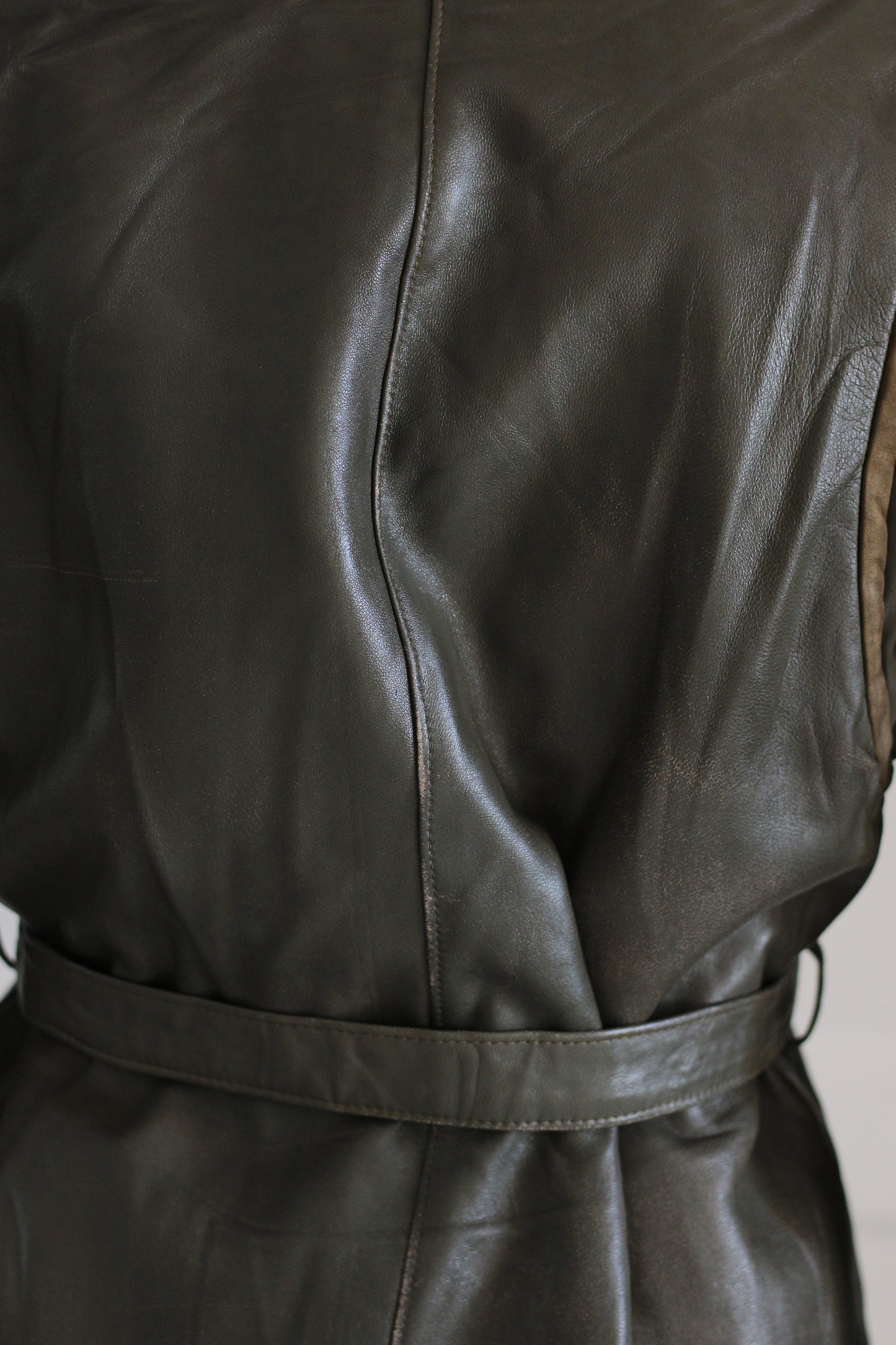 Veste cuir vert kaki