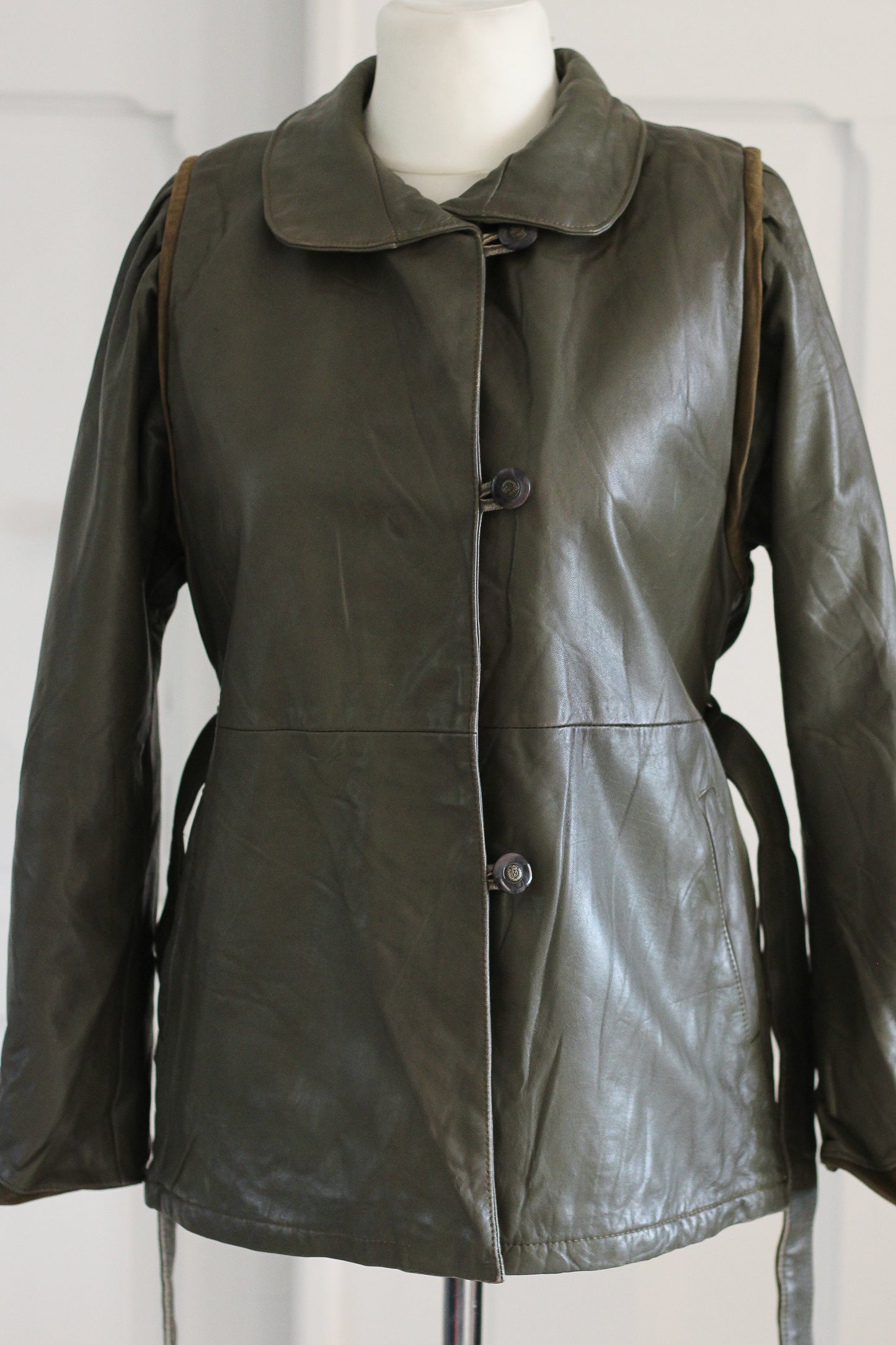 Veste cuir vert kaki