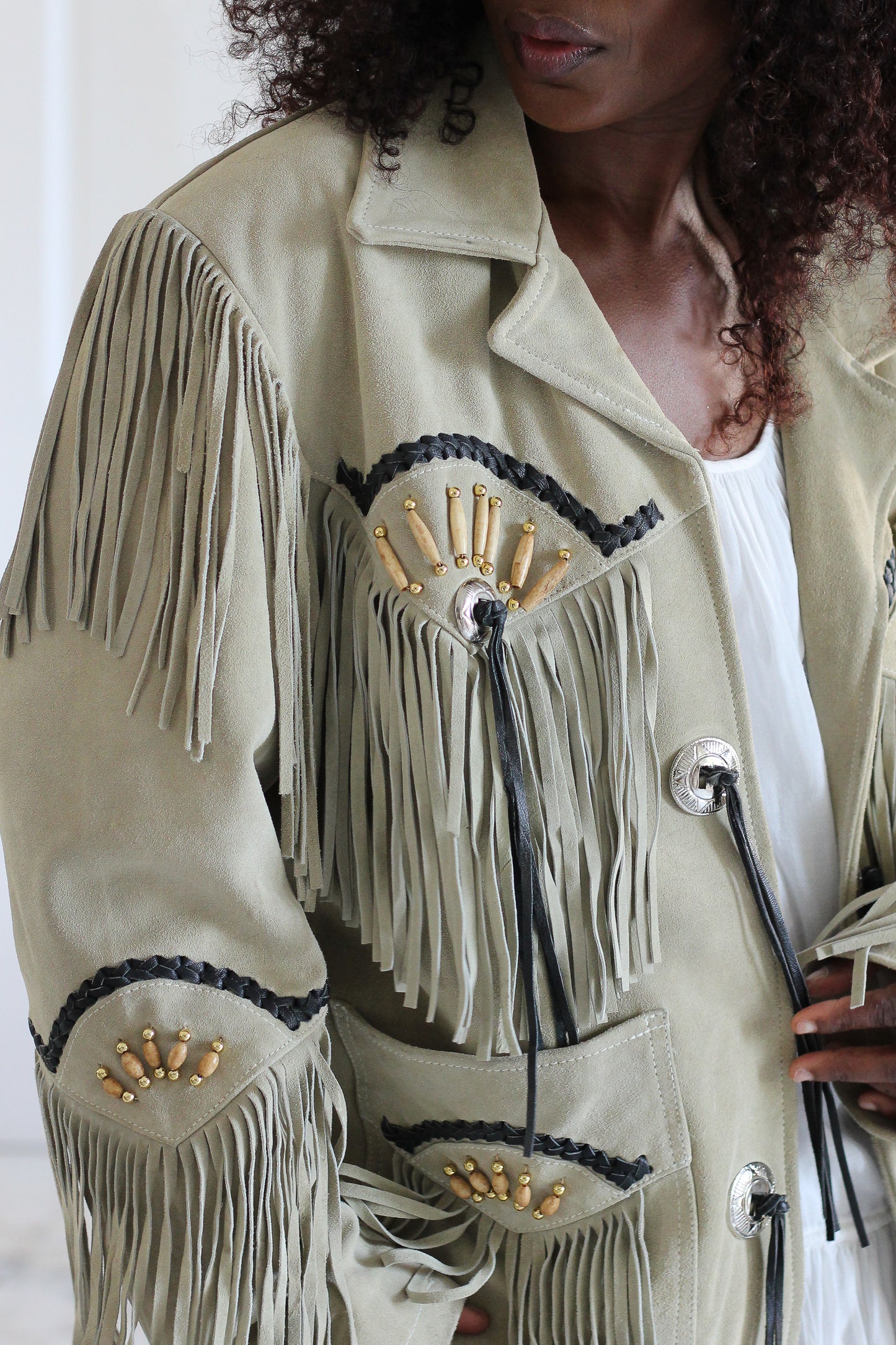 Echo veste à frange en cuir velours