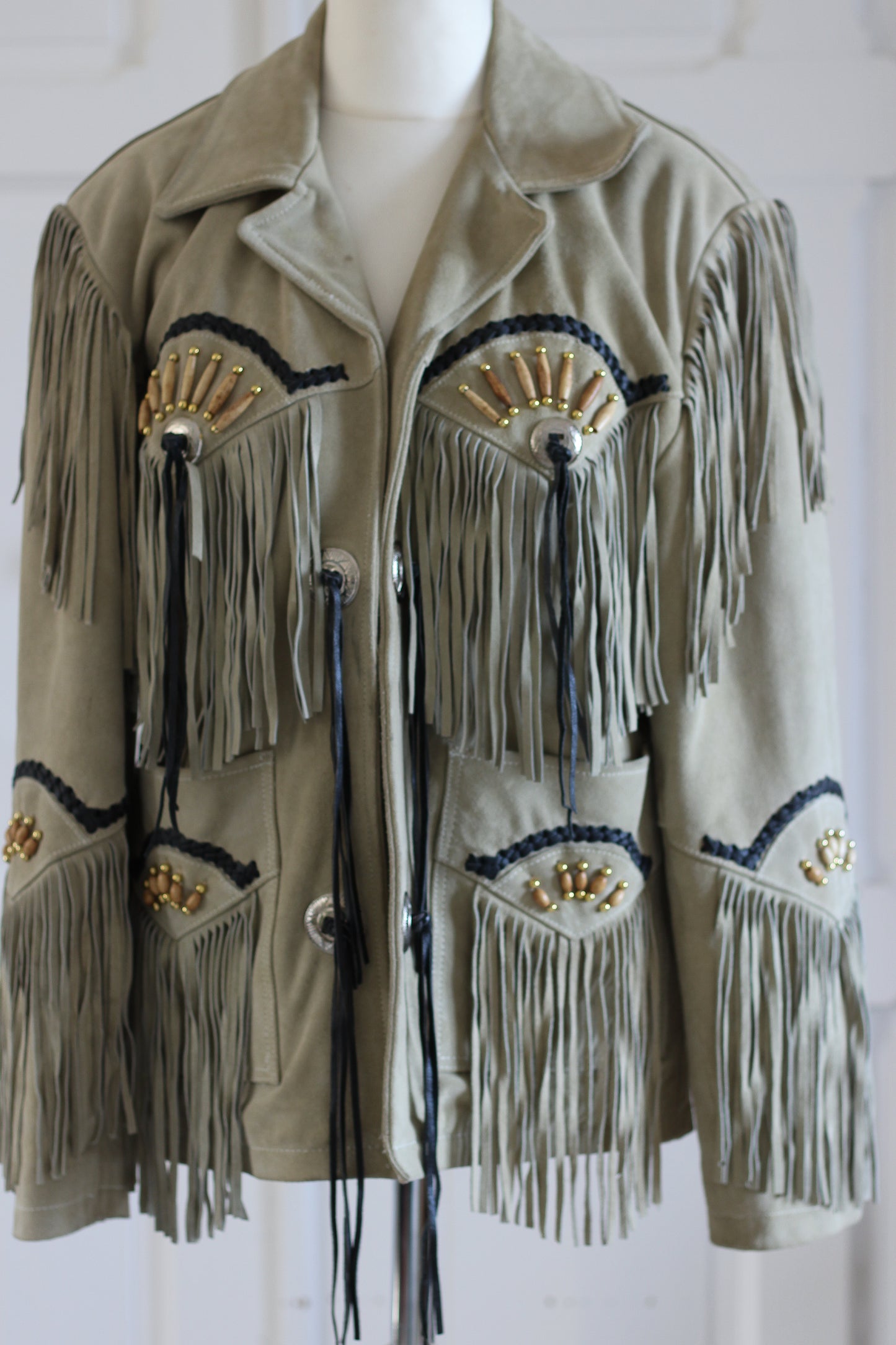 Echo veste à frange en cuir velours