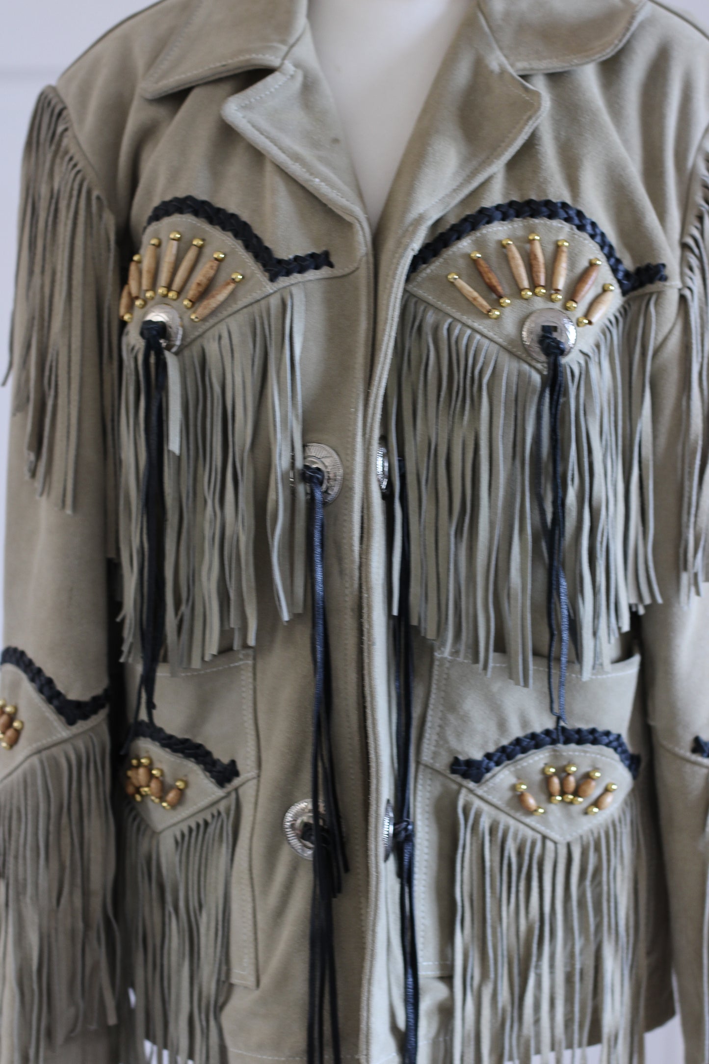 Echo veste à frange en cuir velours