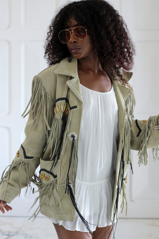Echo veste à frange en cuir velours