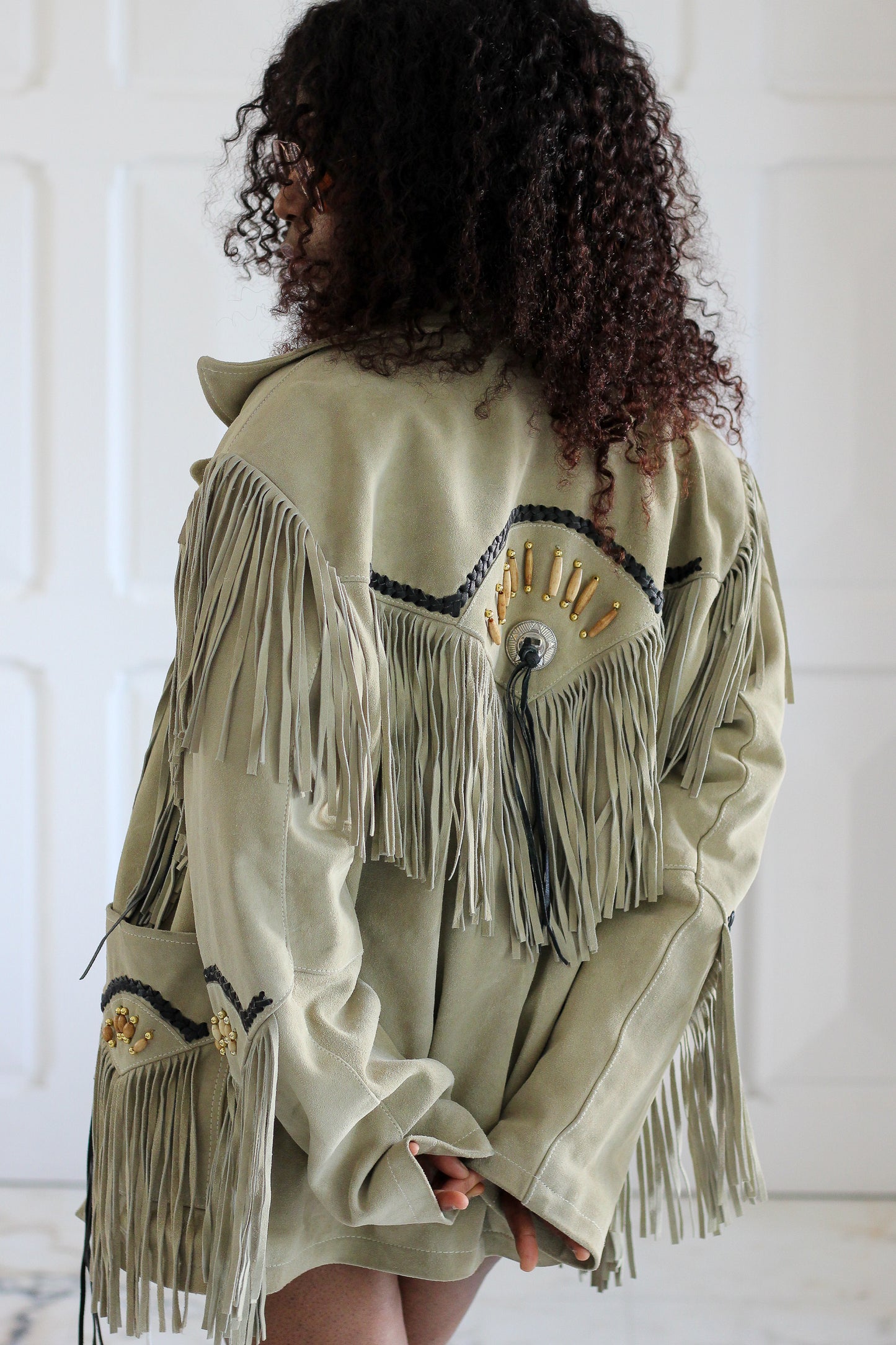 Echo veste à frange en cuir velours