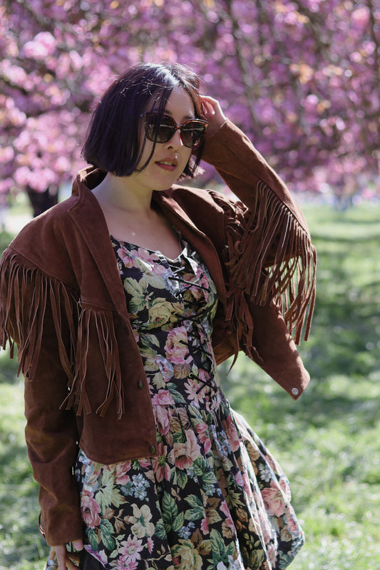 Blouson à franges en cuir daim