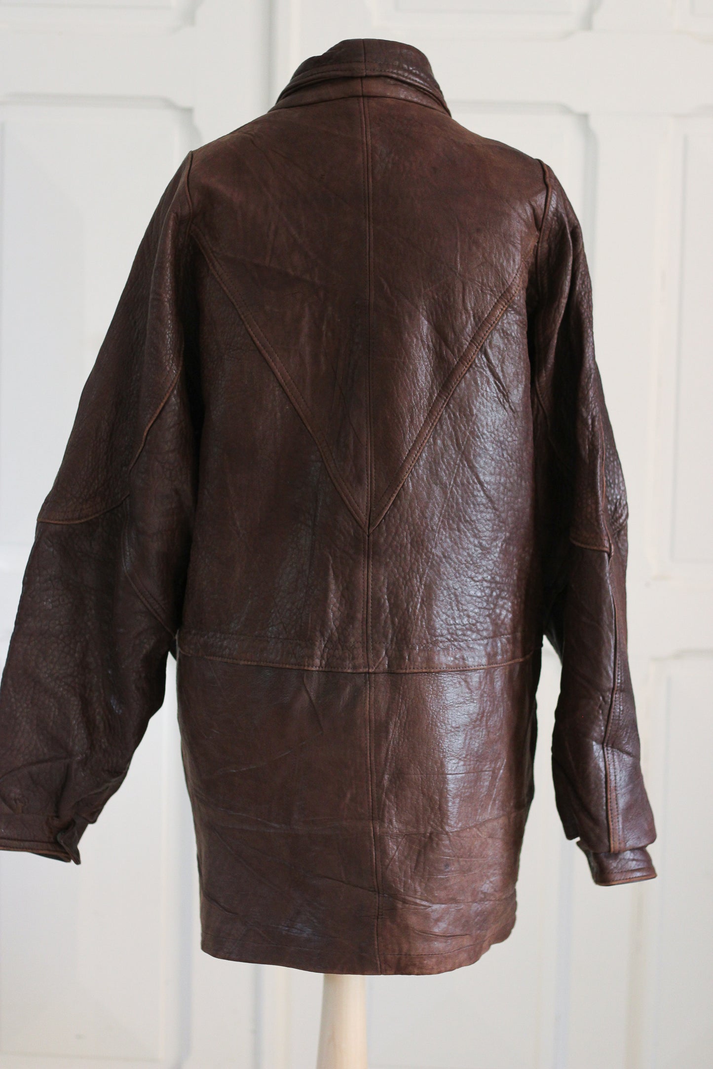 Blouson cuir brun oversize