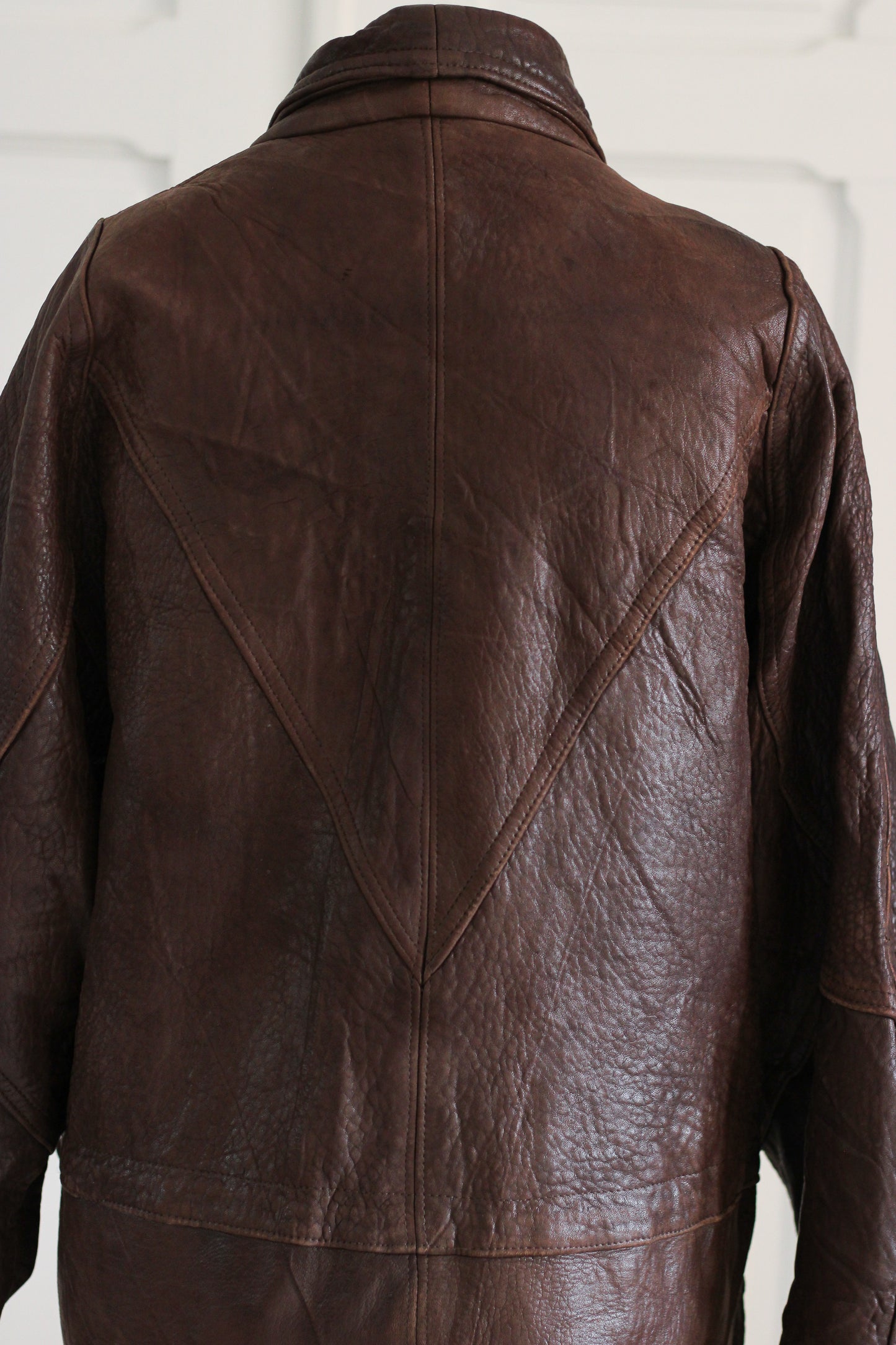 Blouson cuir brun oversize