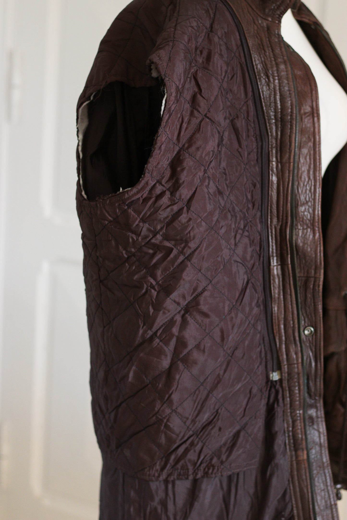 Blouson cuir brun oversize