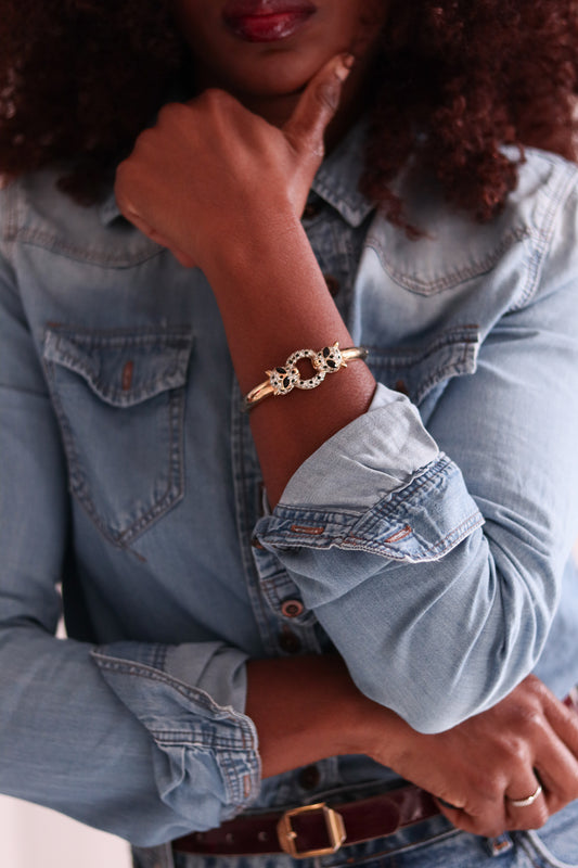Bracelet vintage panthère doré