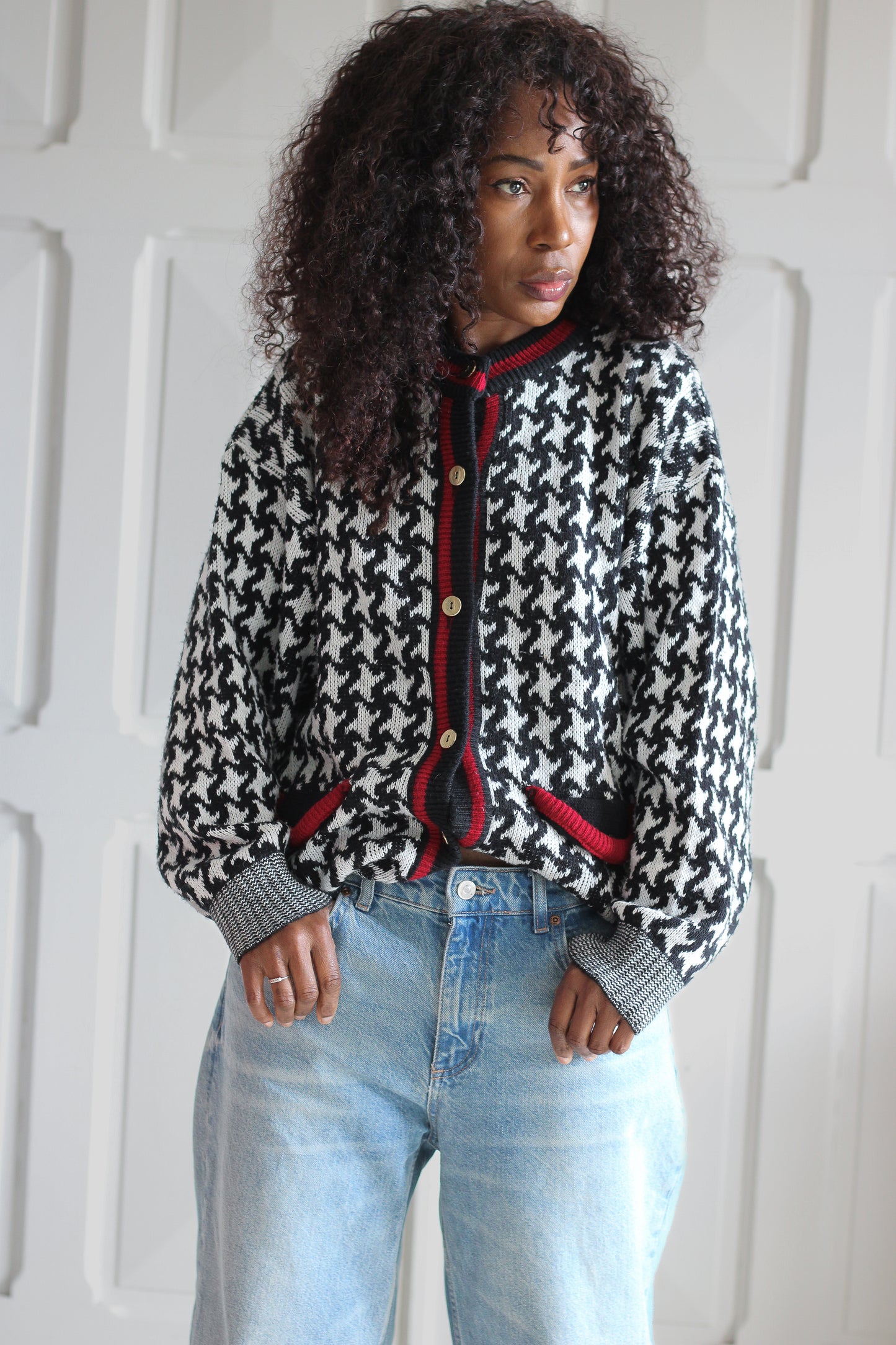 Cardigan vintage motif pied-de-poule