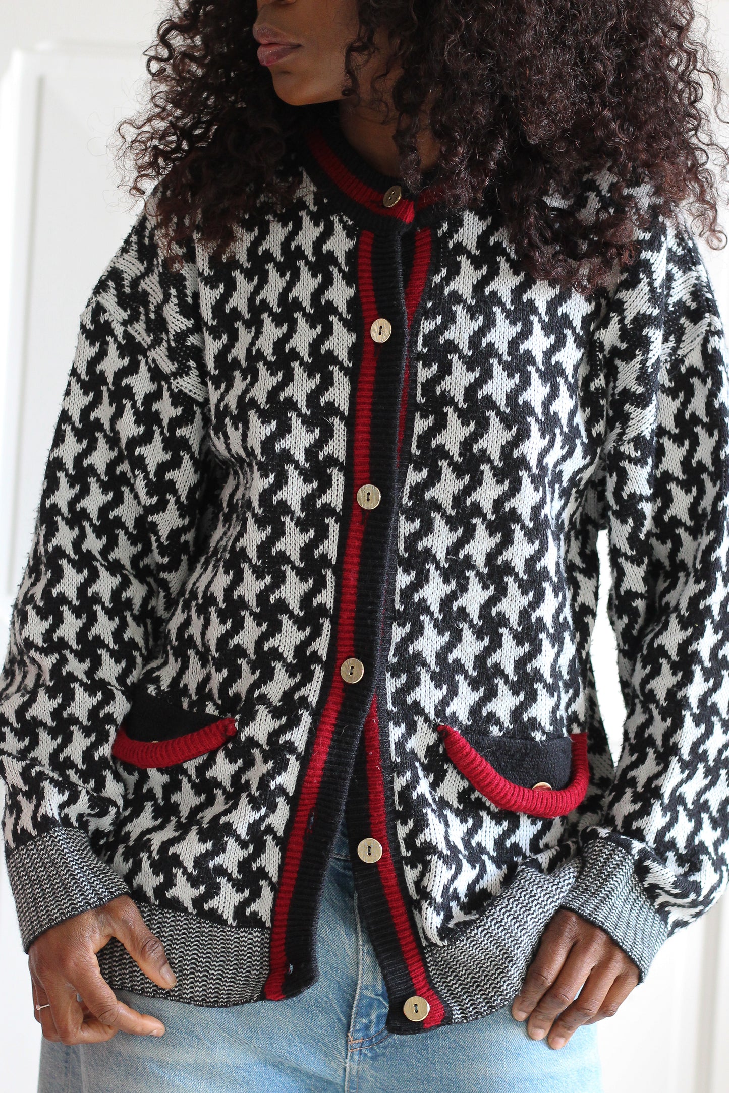 Cardigan vintage motif pied-de-poule