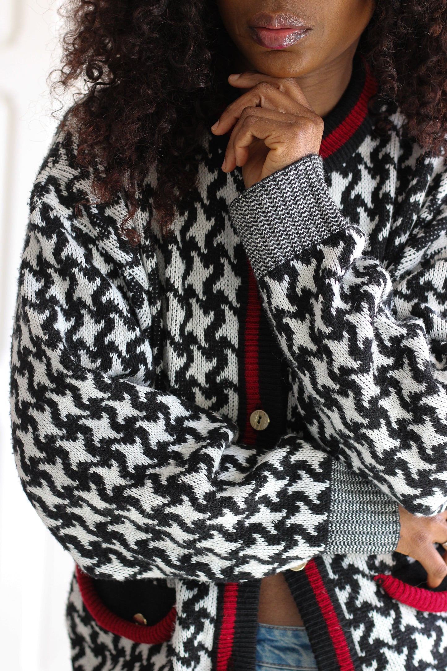 Cardigan vintage motif pied-de-poule