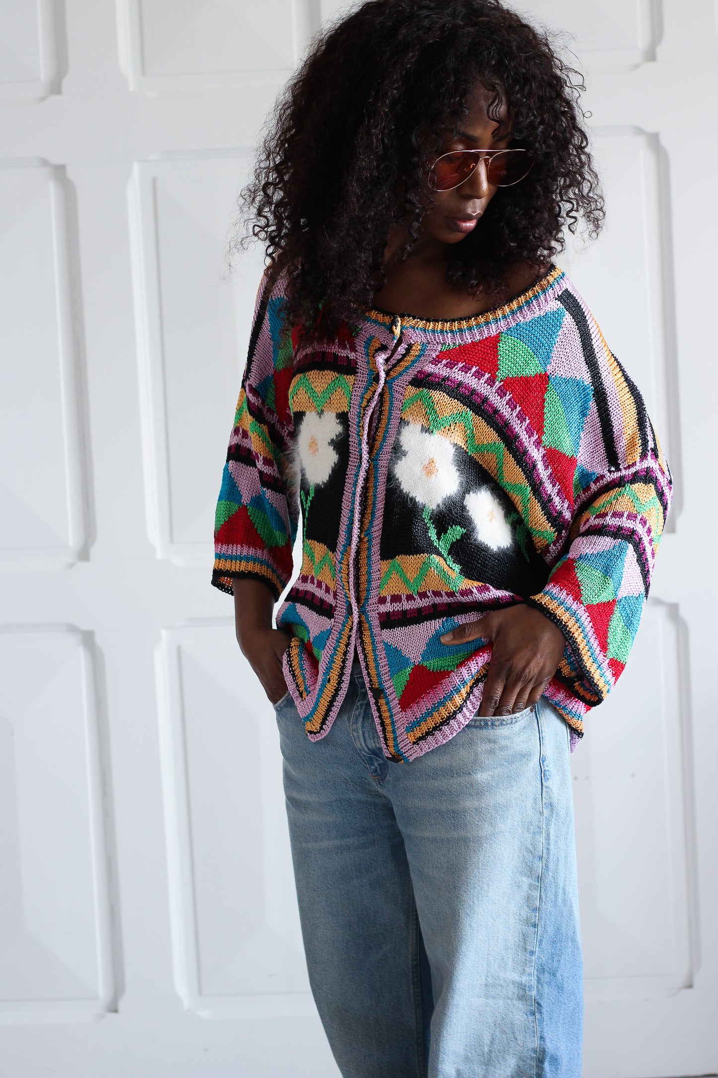 Tricot multicolore fait main