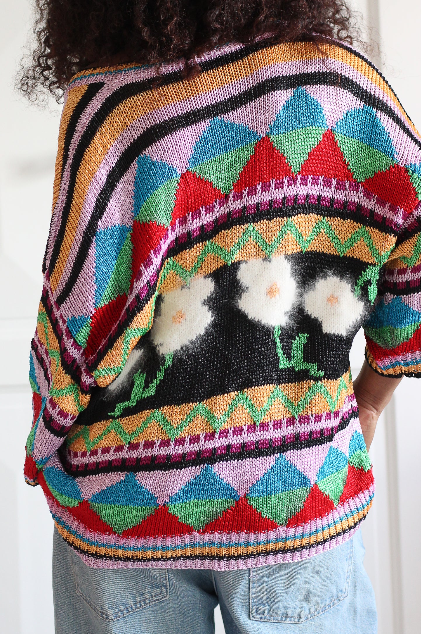 Tricot multicolore fait main