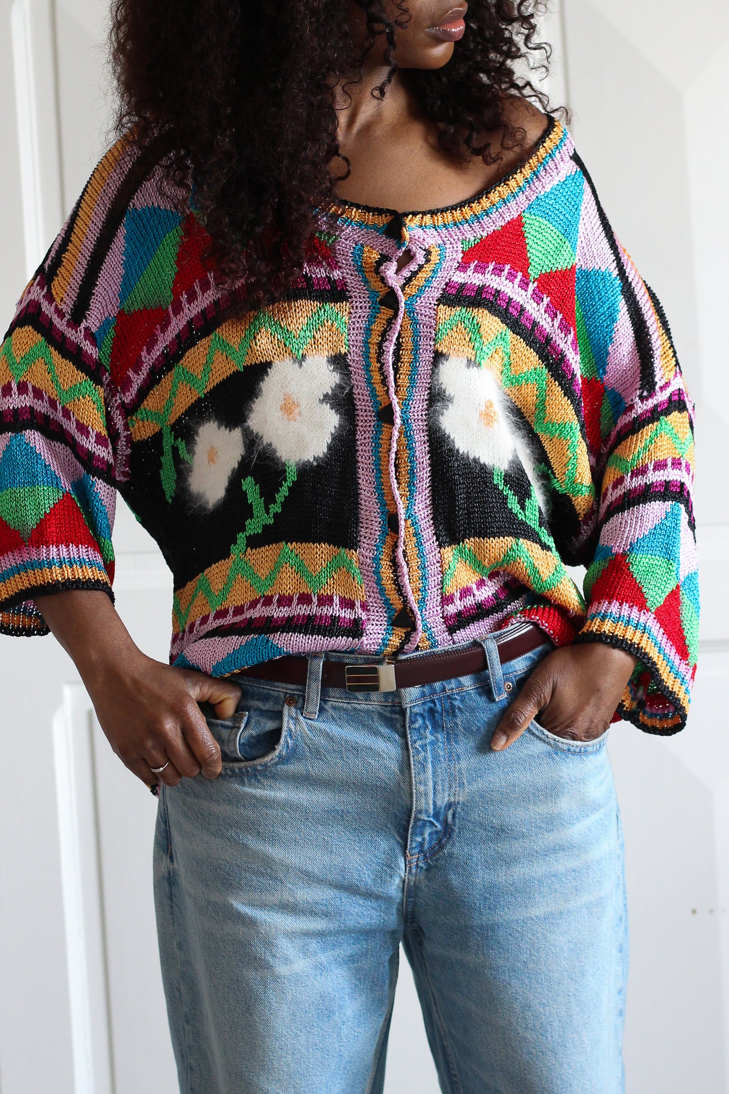 Tricot multicolore fait main