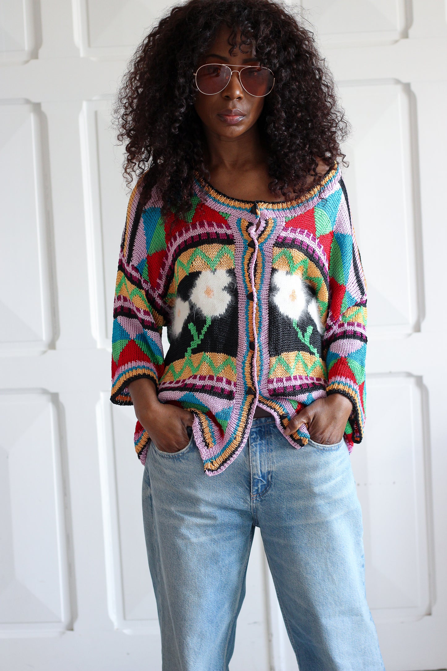 Tricot multicolore fait main