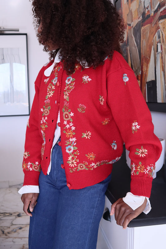 Fait main cardigan brodé