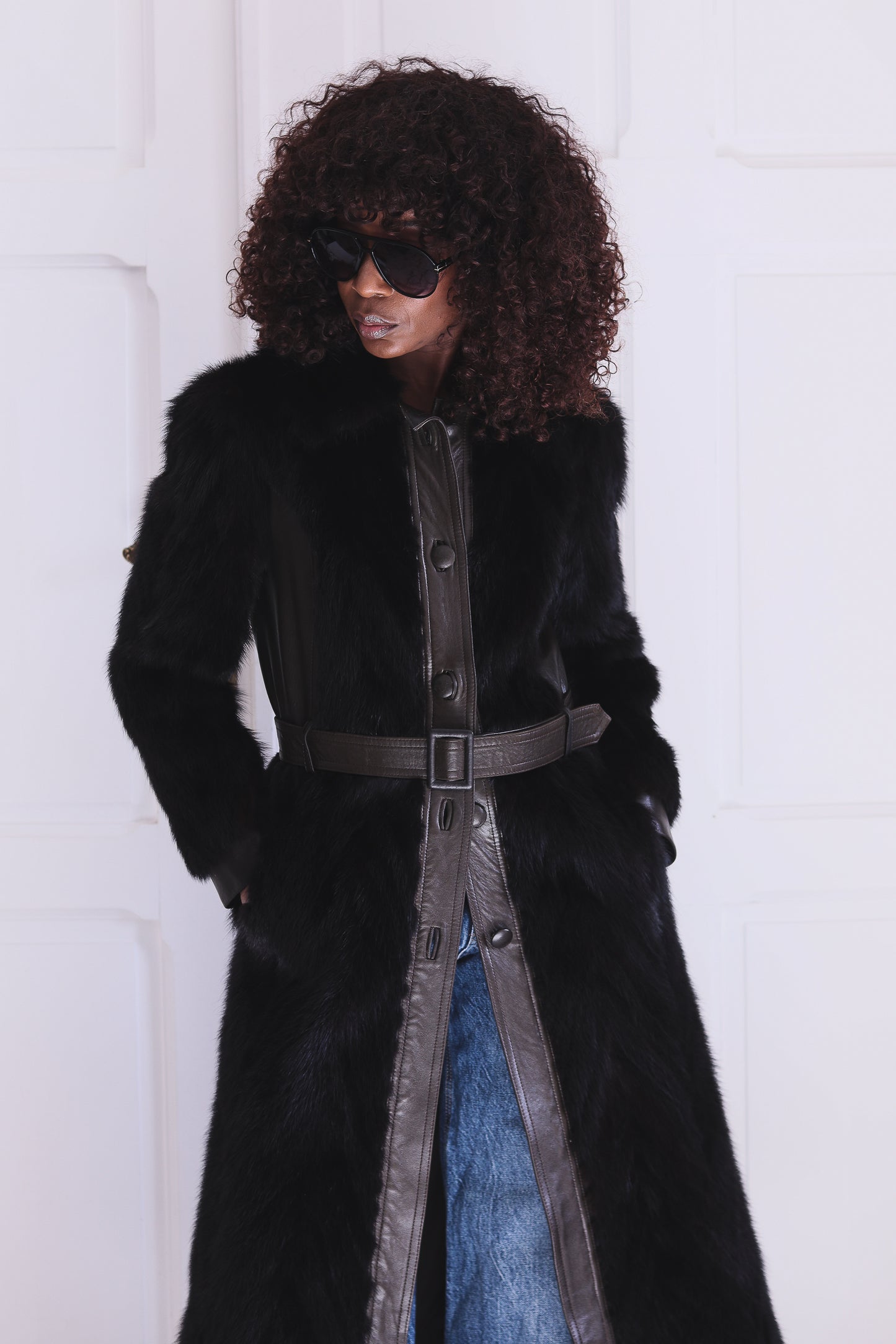 Sprung Frère manteau cuir et vison