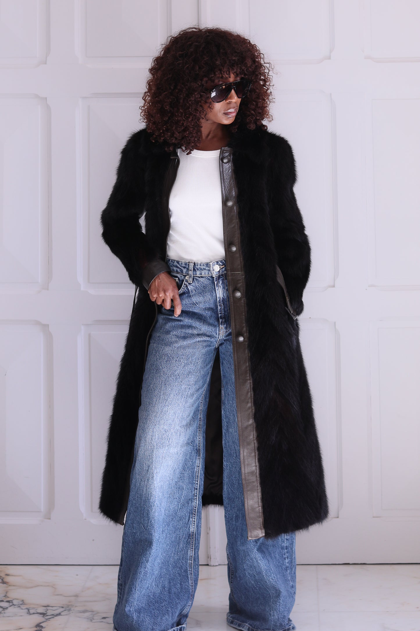 Sprung Frère manteau cuir et vison