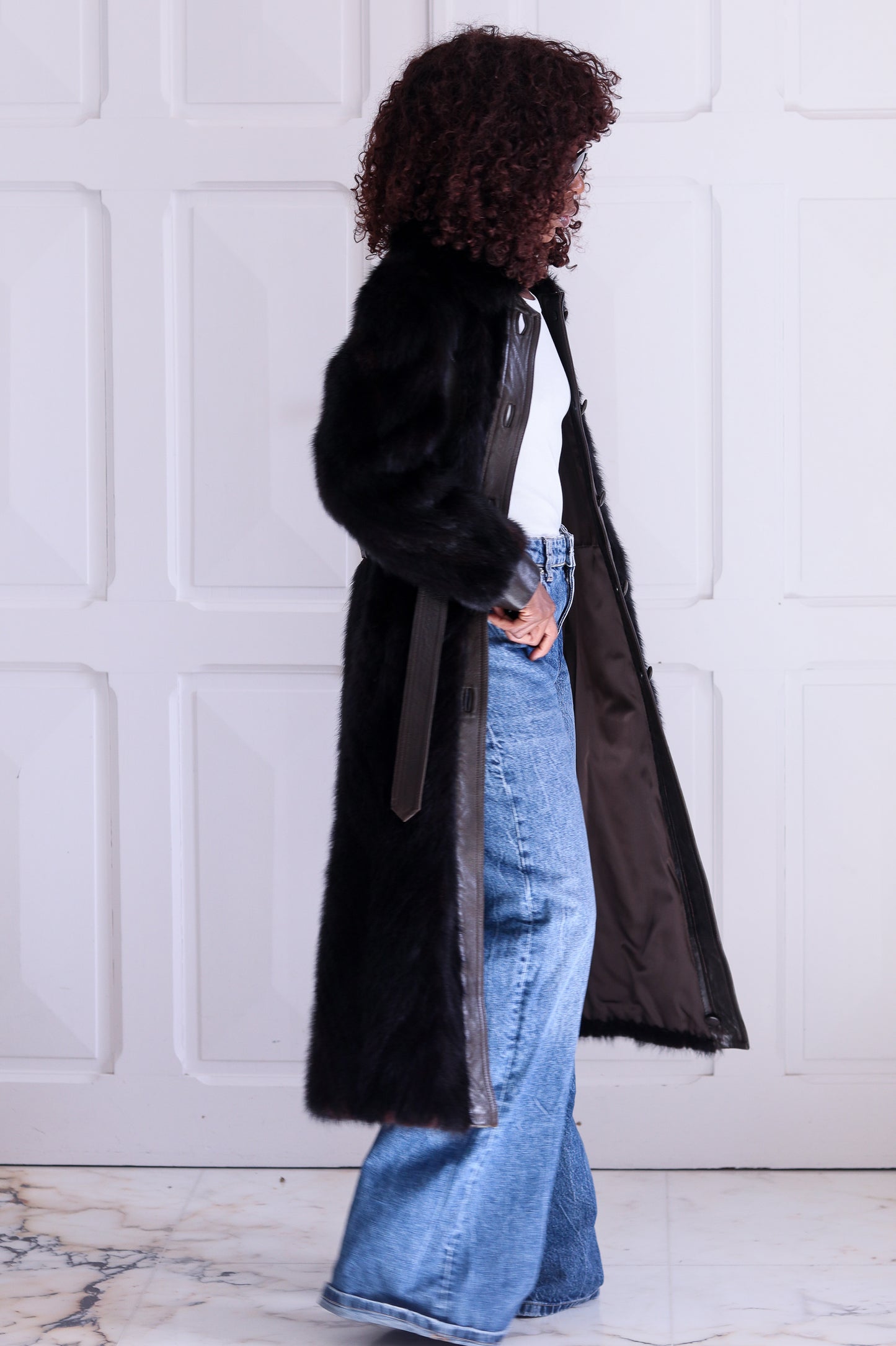 Sprung Frère manteau cuir et vison
