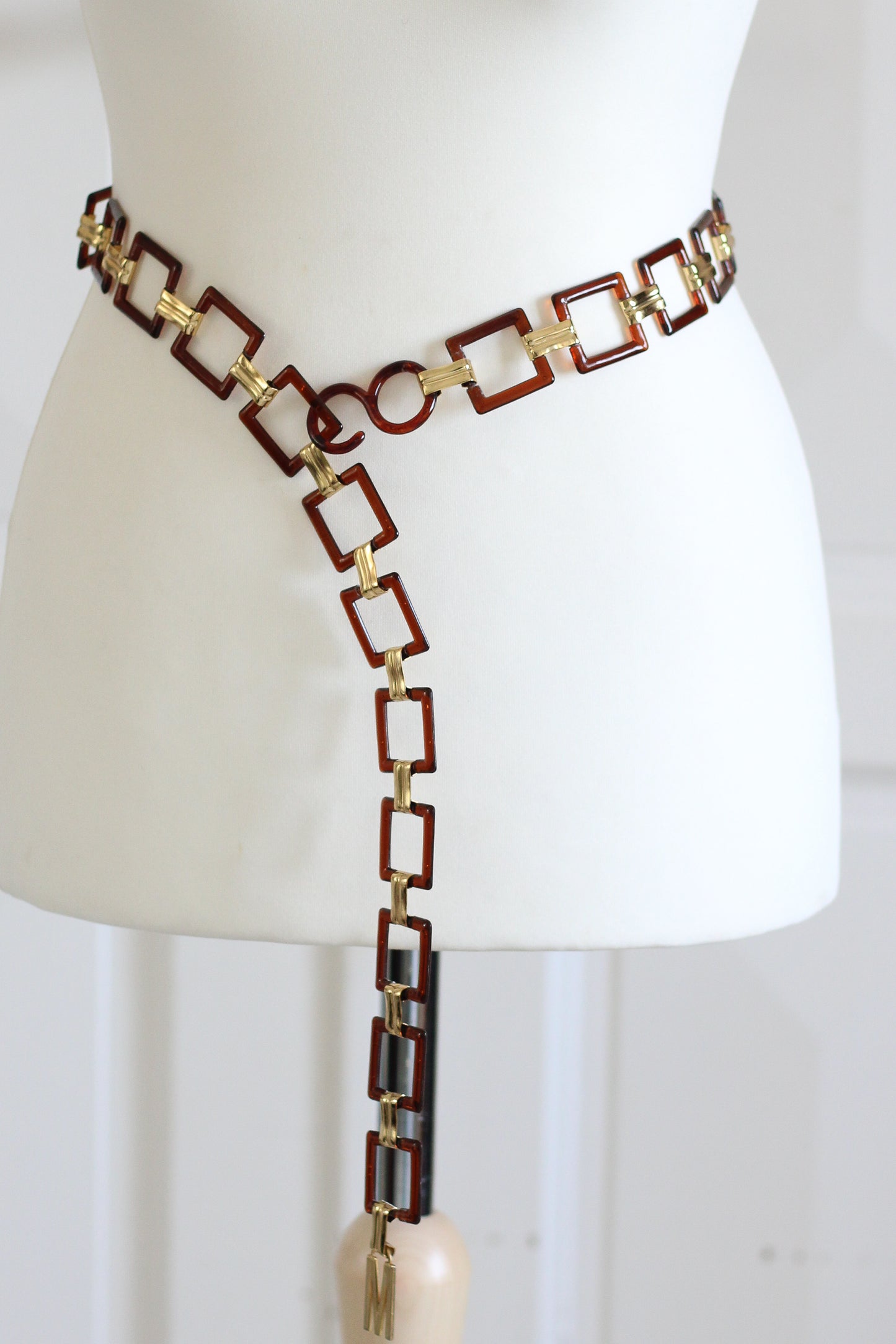 Ceinture vintage chaine marron doré