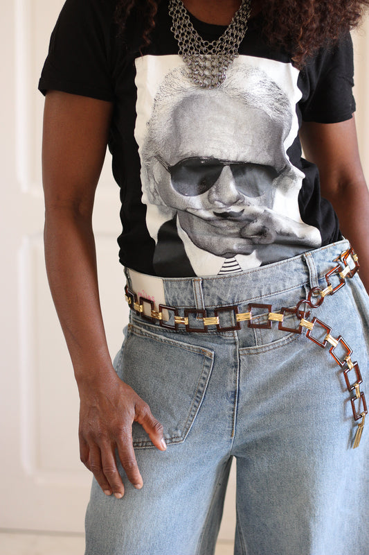 Ceinture vintage chaine marron doré