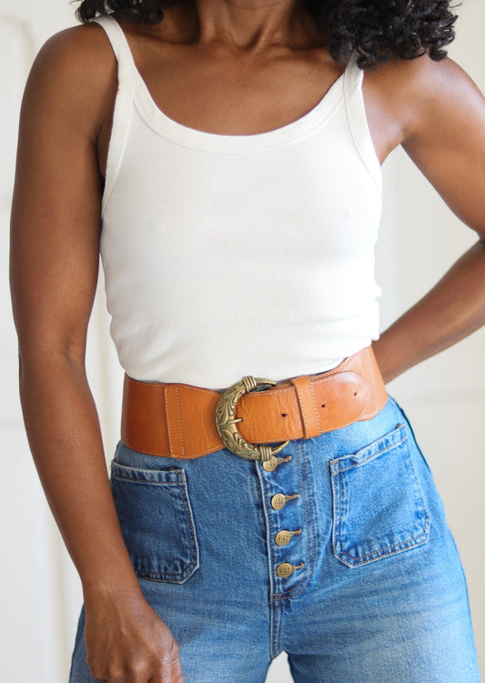 Ceinture large en cuir