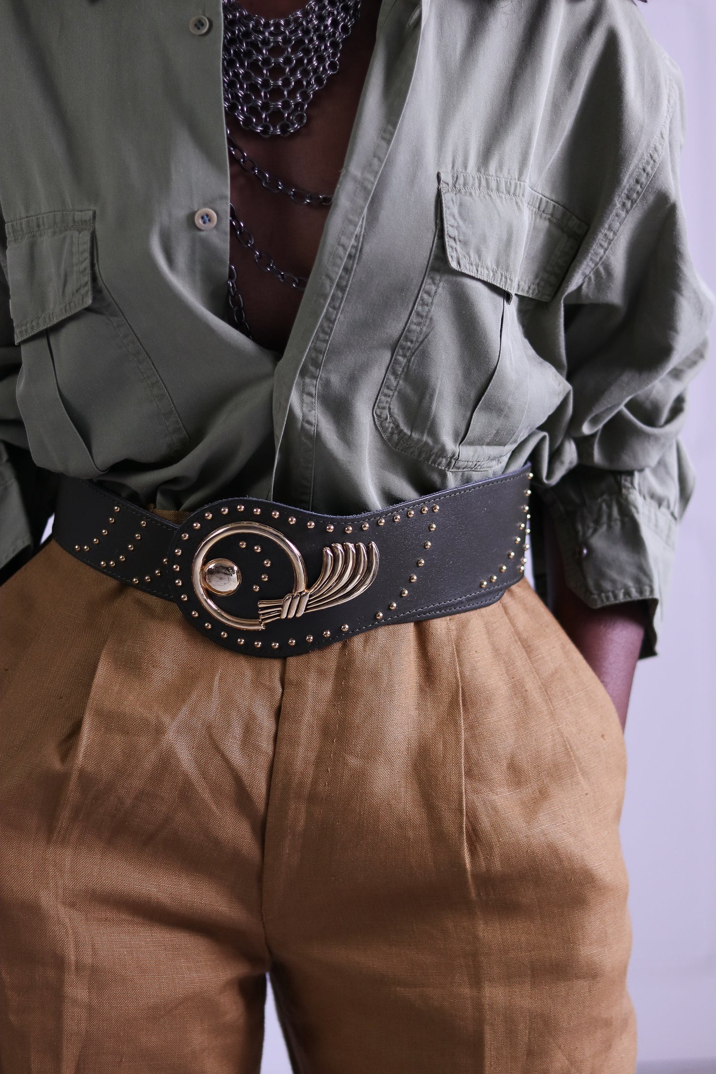 Ceinture large vintage vert