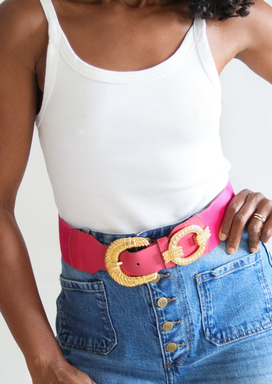 Ceinture een cuir rose