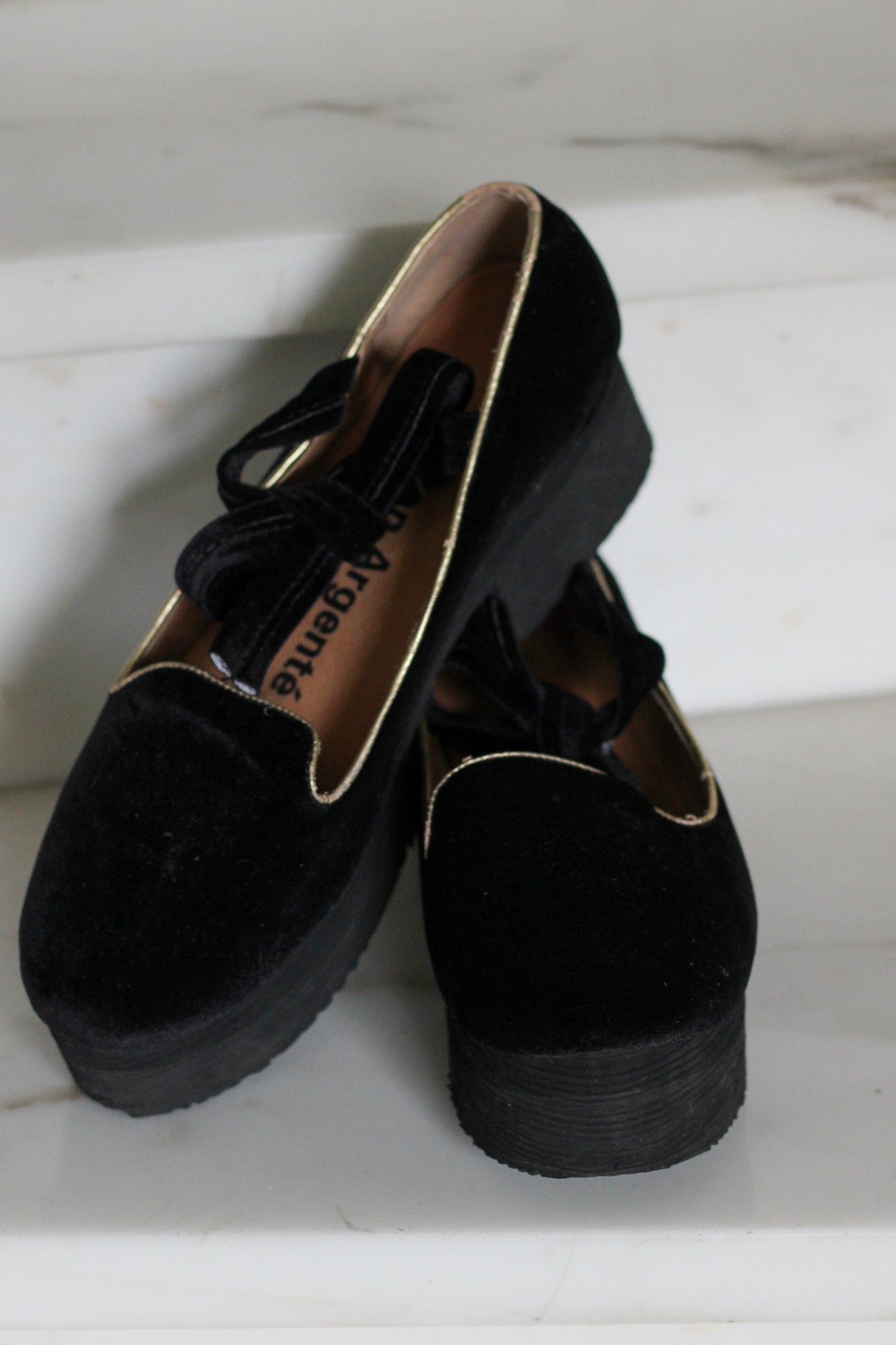 Chaussures noirs velours Faisan Argenté