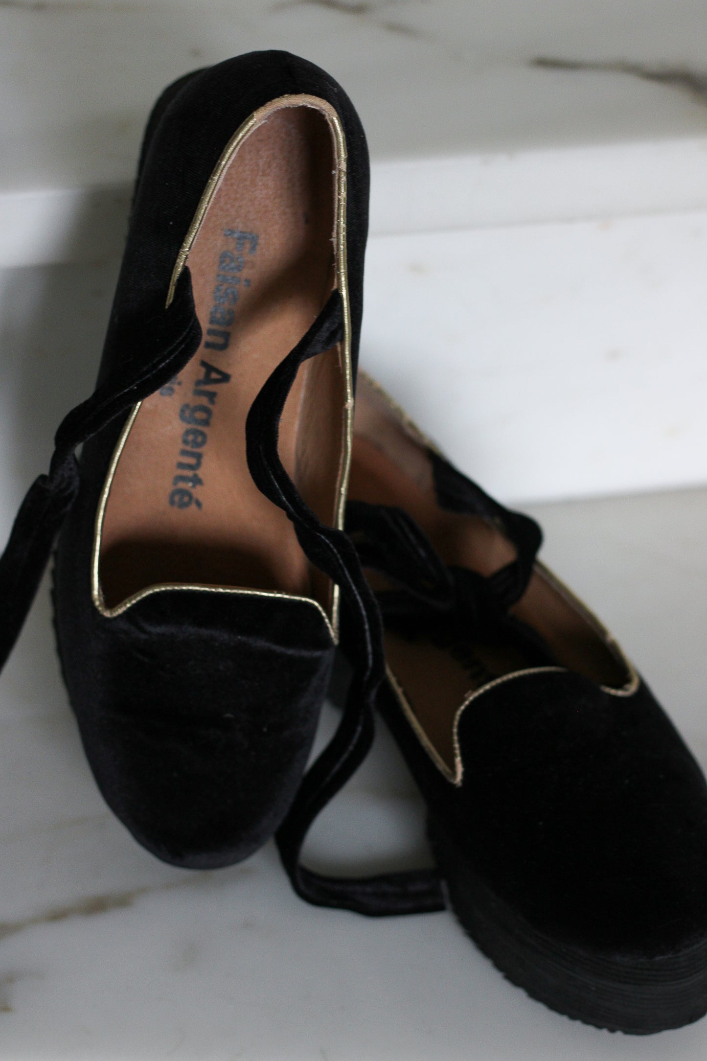 Chaussures noirs velours Faisan Argenté