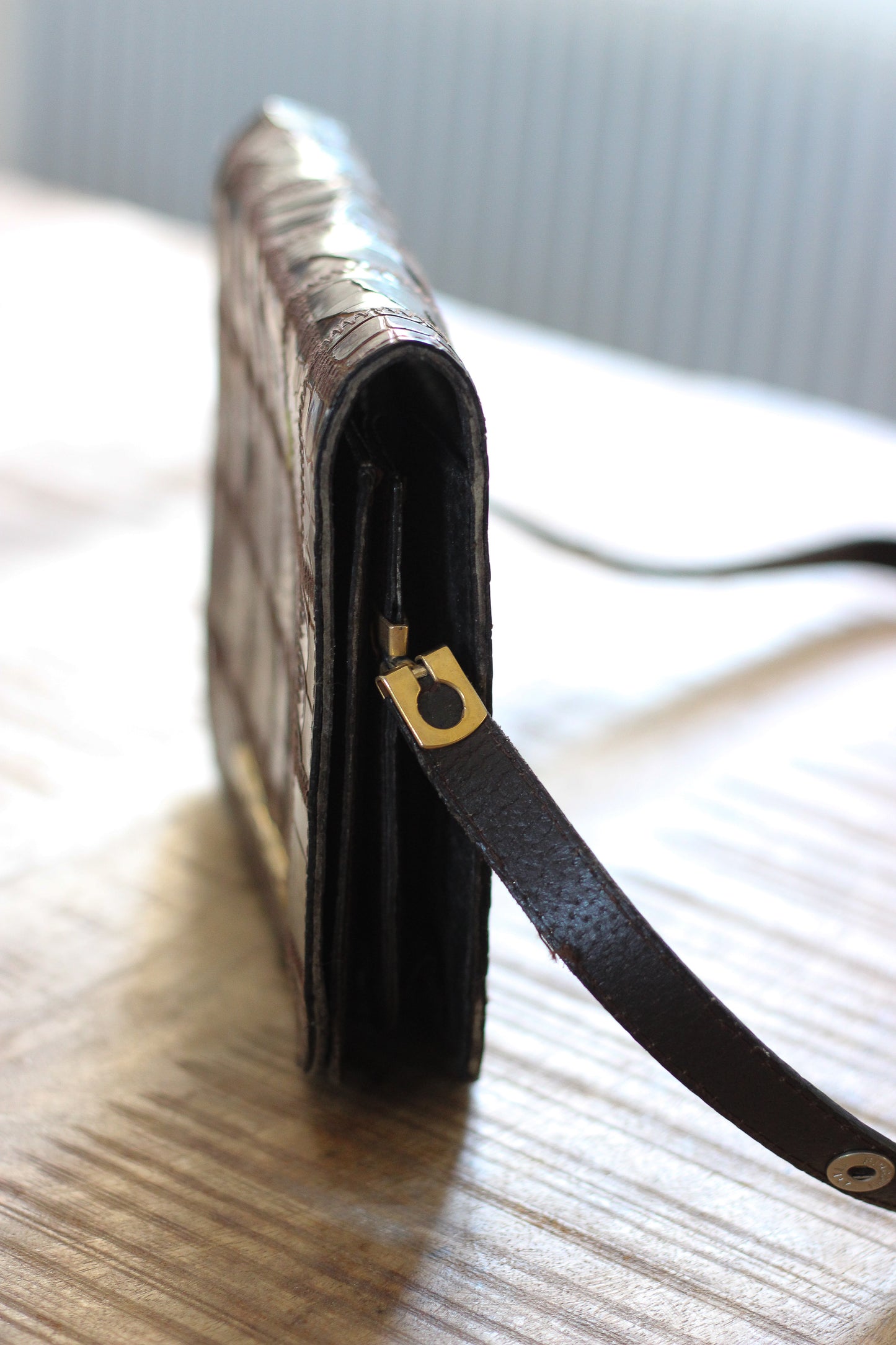 Sac vintage patchwork en cuir brun  année 70