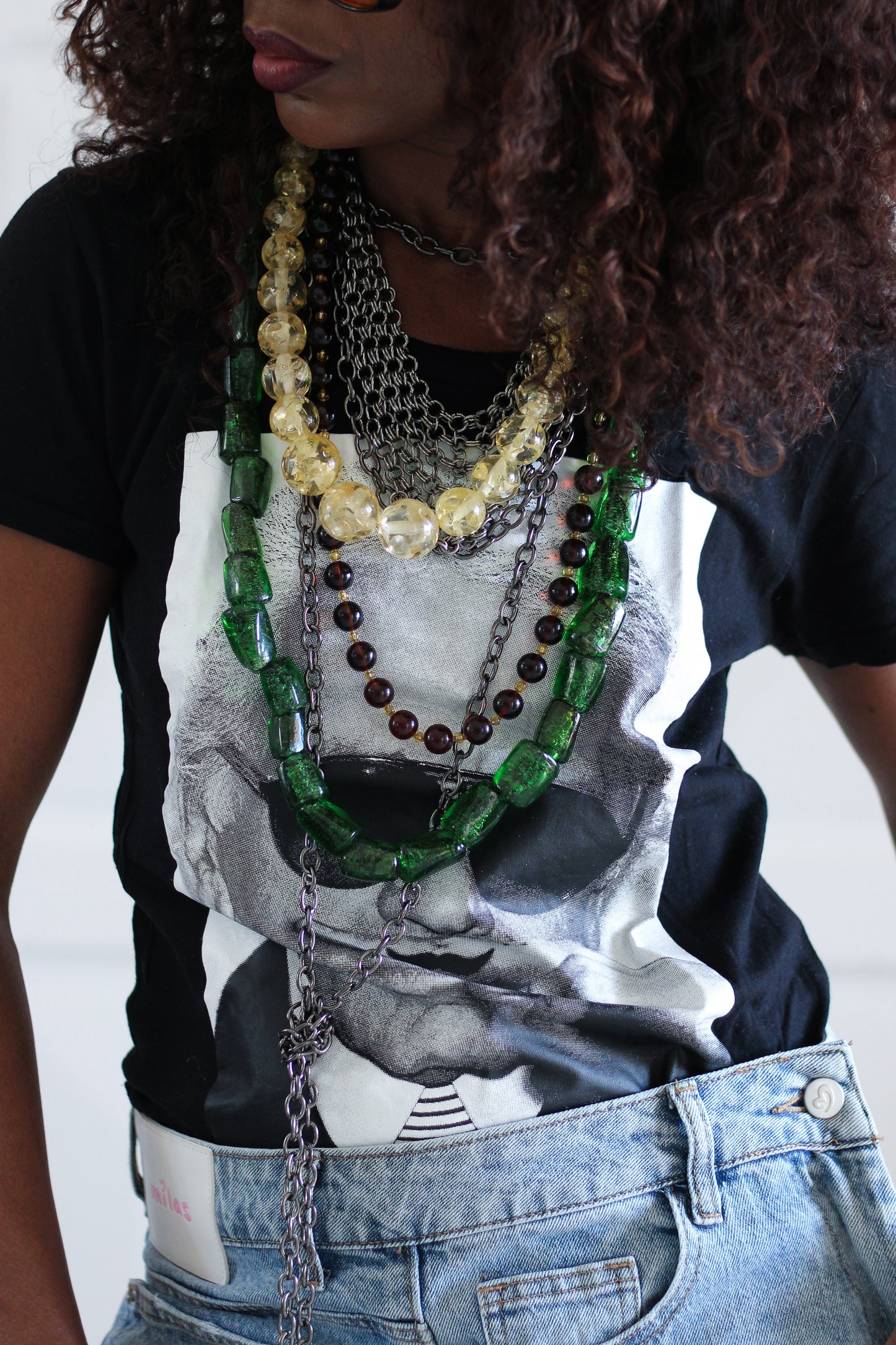 Collier vintage en perles de verre vert émeraude