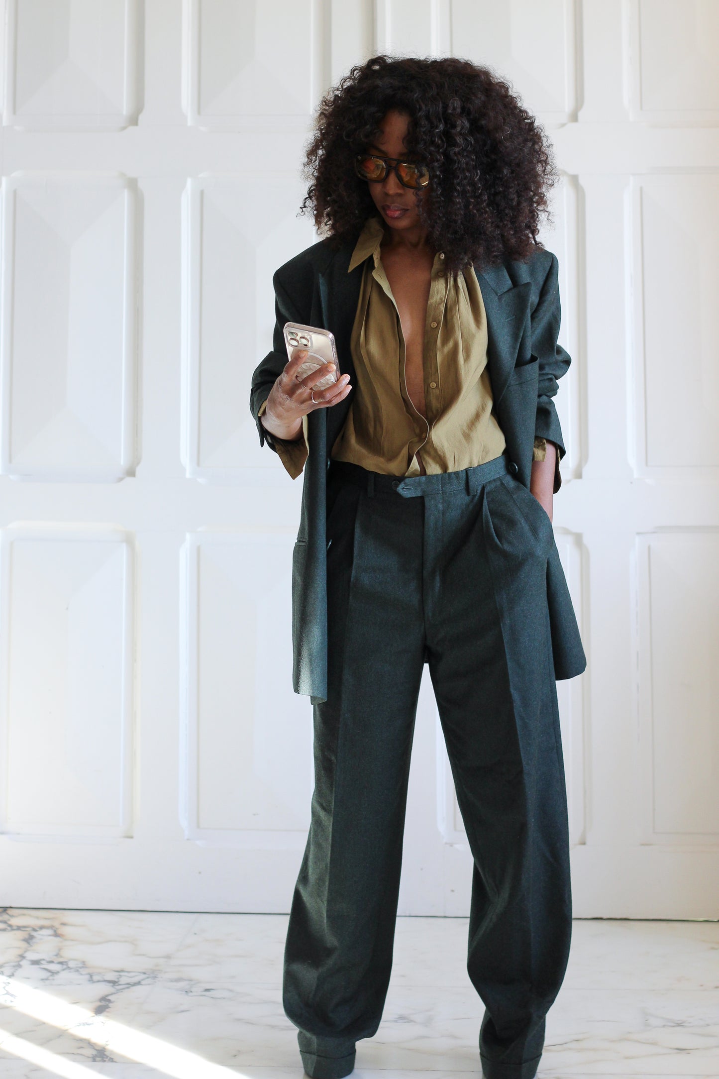 Féraud costume en laine vert chiné