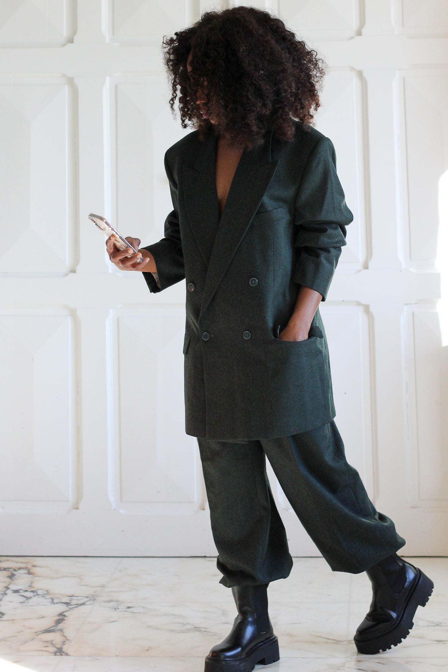 Féraud costume en laine vert chiné