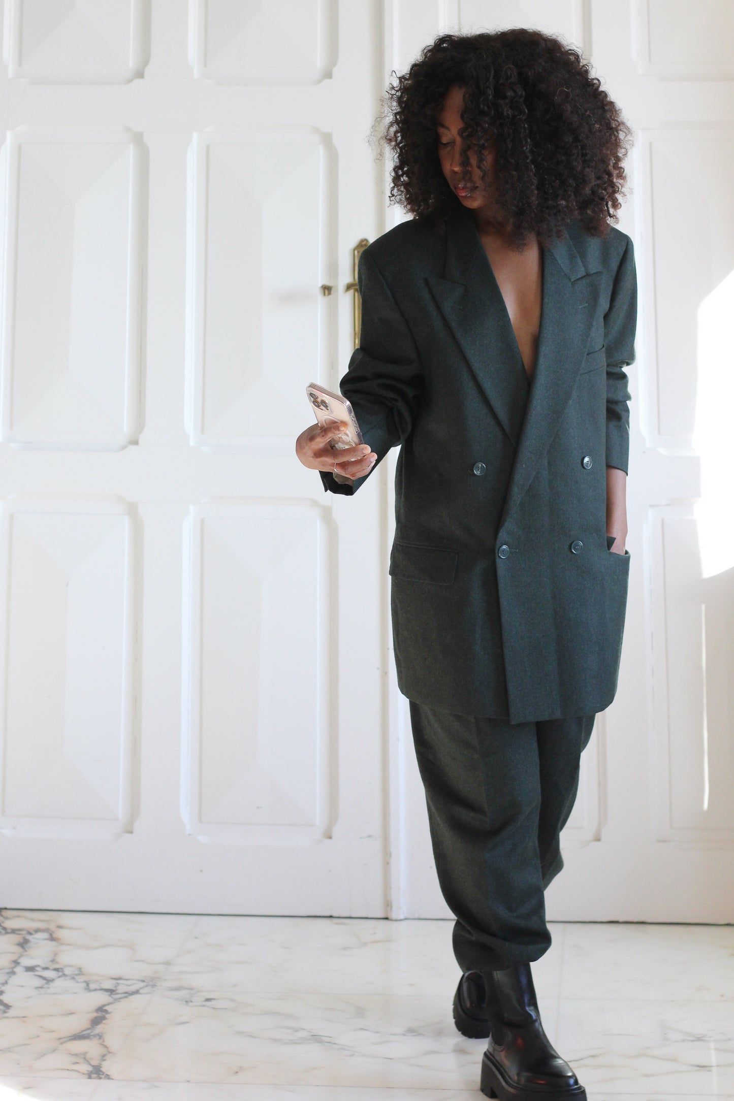 Féraud costume en laine vert chiné