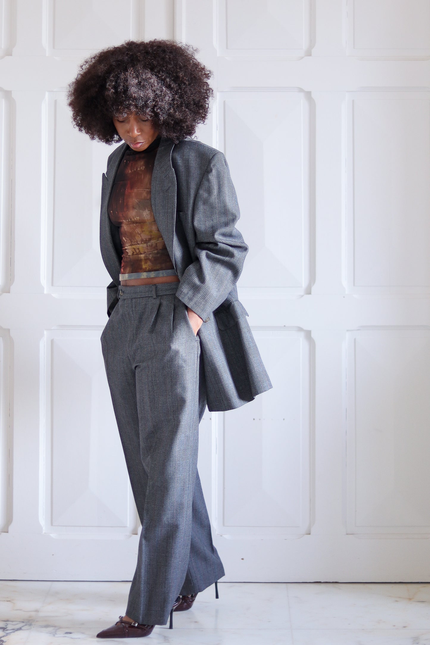 Tailleur pantalon motifs Prince de Galles