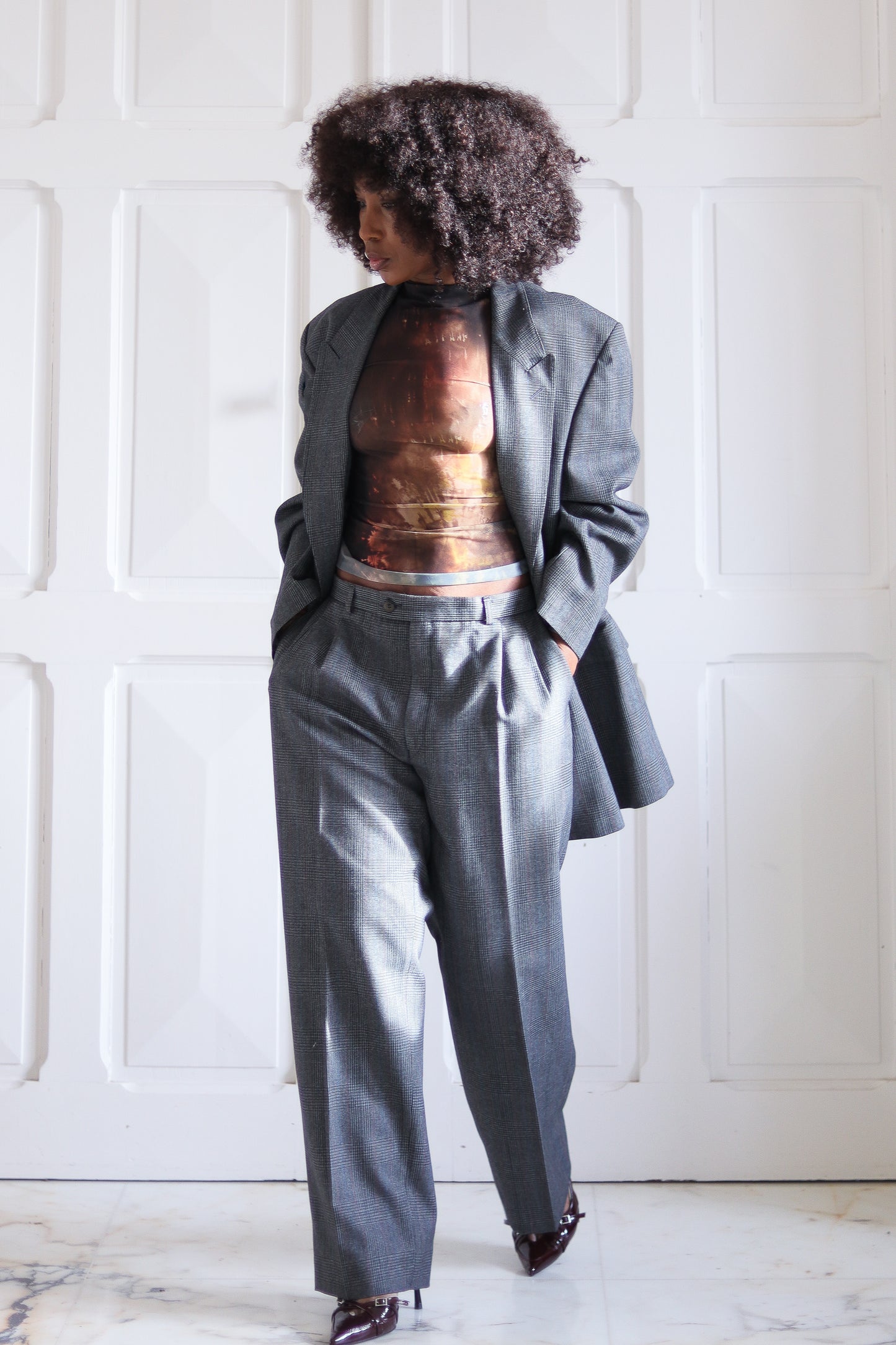 Tailleur pantalon motifs Prince de Galles