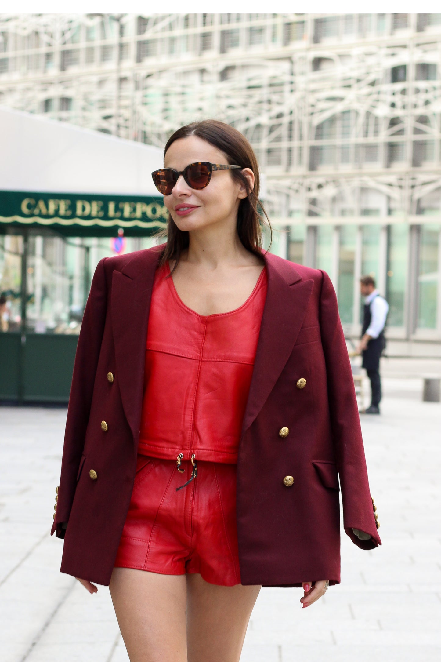 Ensemble short en cuir rouge véritable