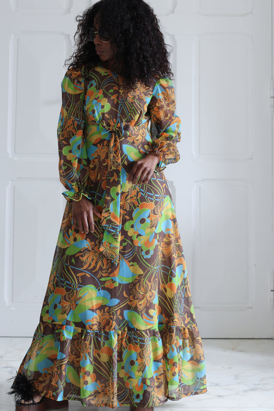 Fait main robe seventies psychédélique vintage