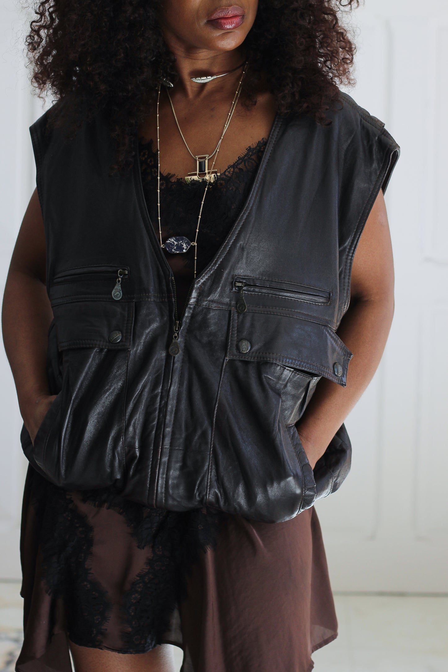 Polar gilet en cuir véritable