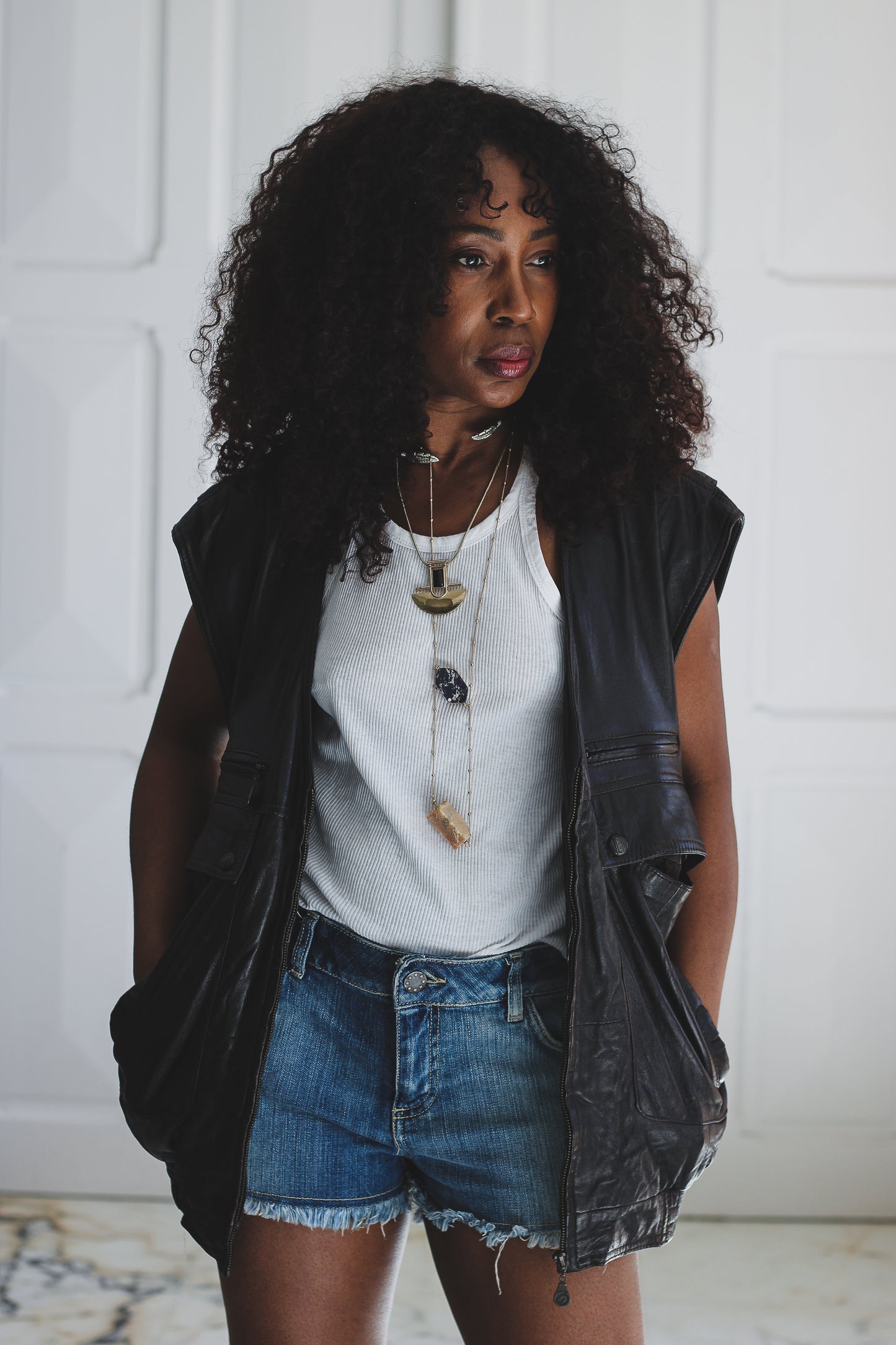 Polar gilet en cuir véritable