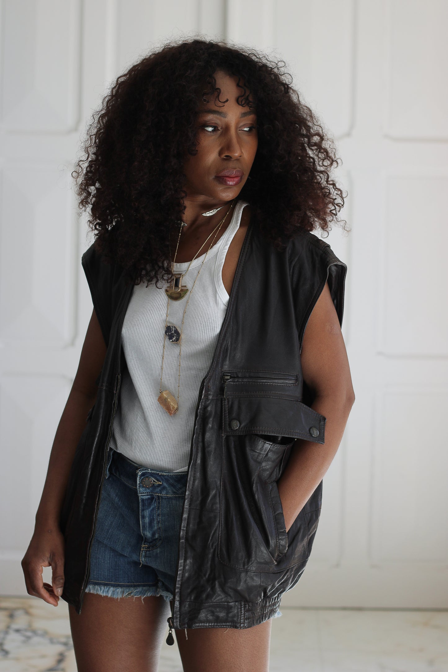 Polar gilet en cuir véritable