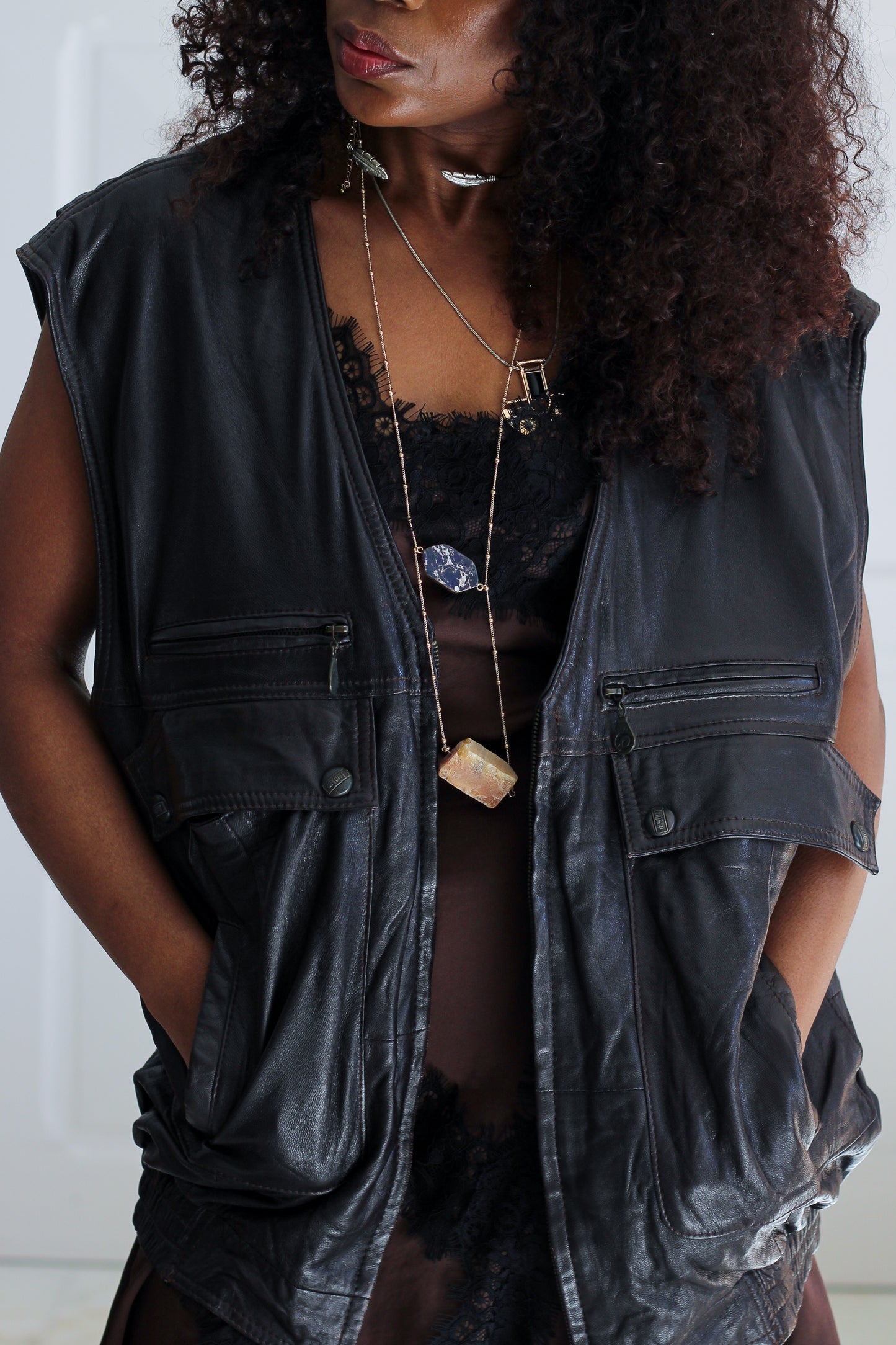 Polar gilet en cuir véritable