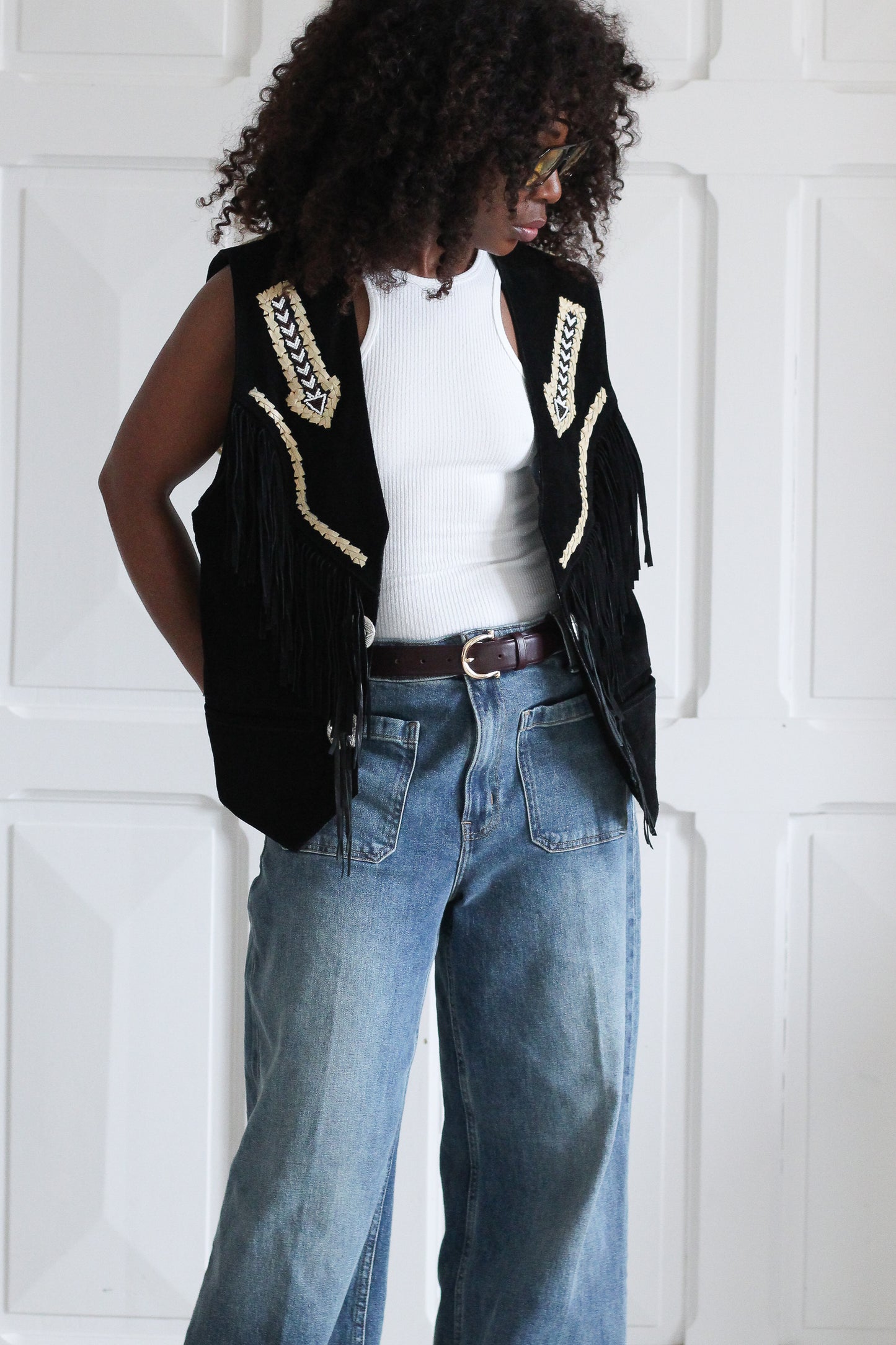 Epiderme veste gilet à franges vintage