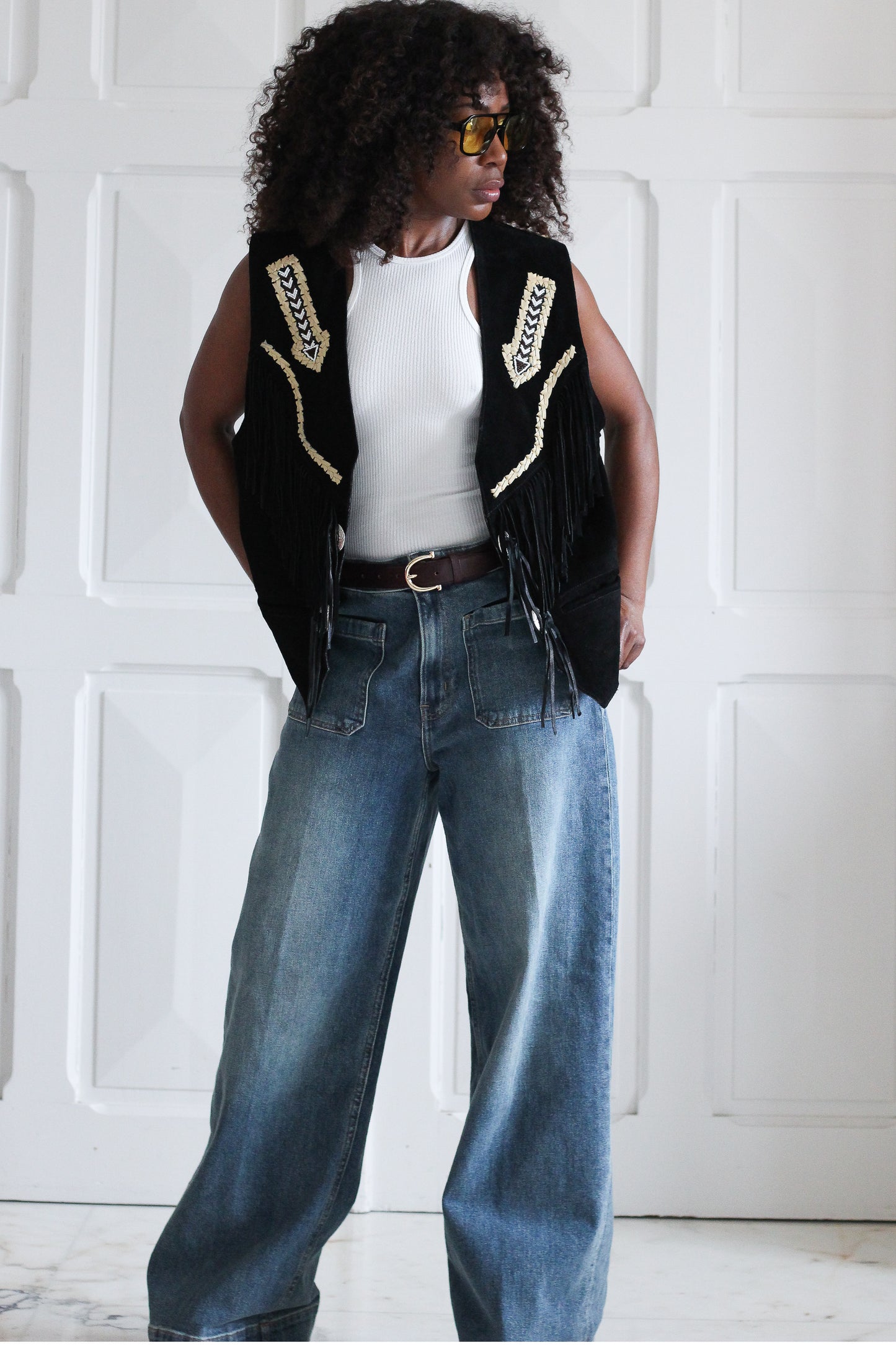 Epiderme veste gilet à franges vintage