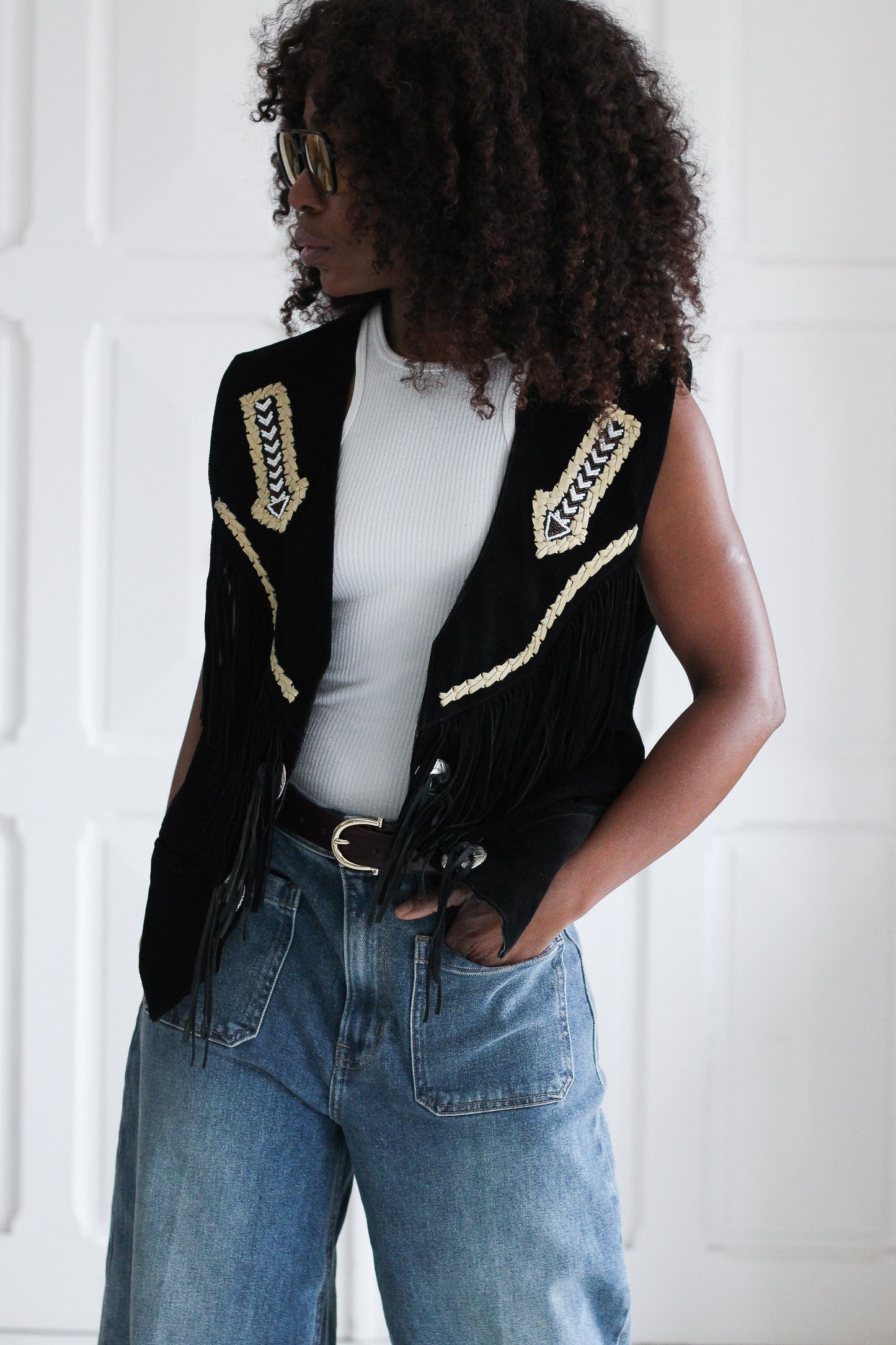 Epiderme veste gilet à franges vintage