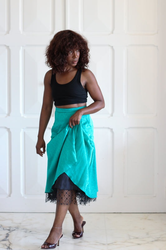 Jupe turquoise jacquard vintage