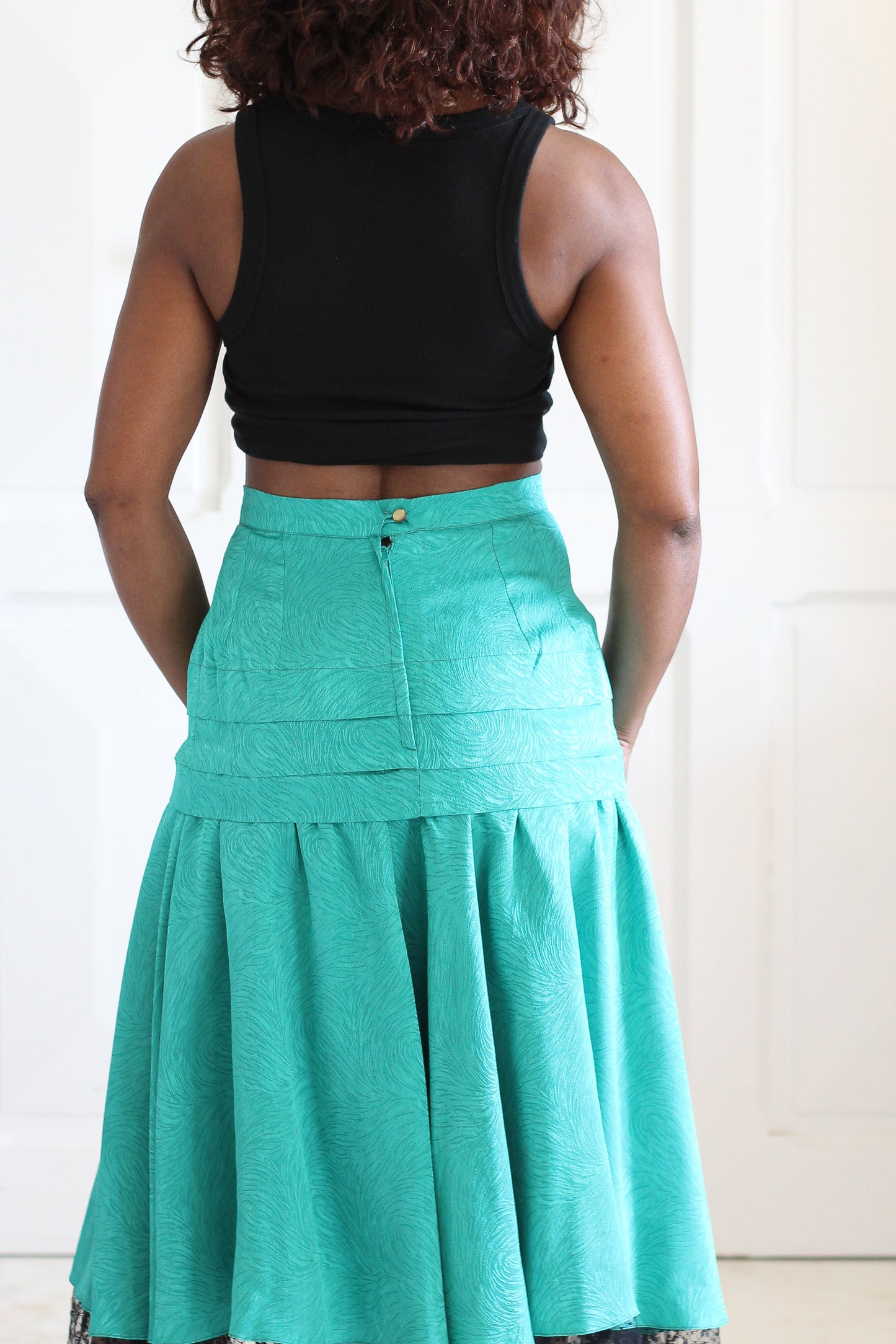 Jupe turquoise jacquard vintage